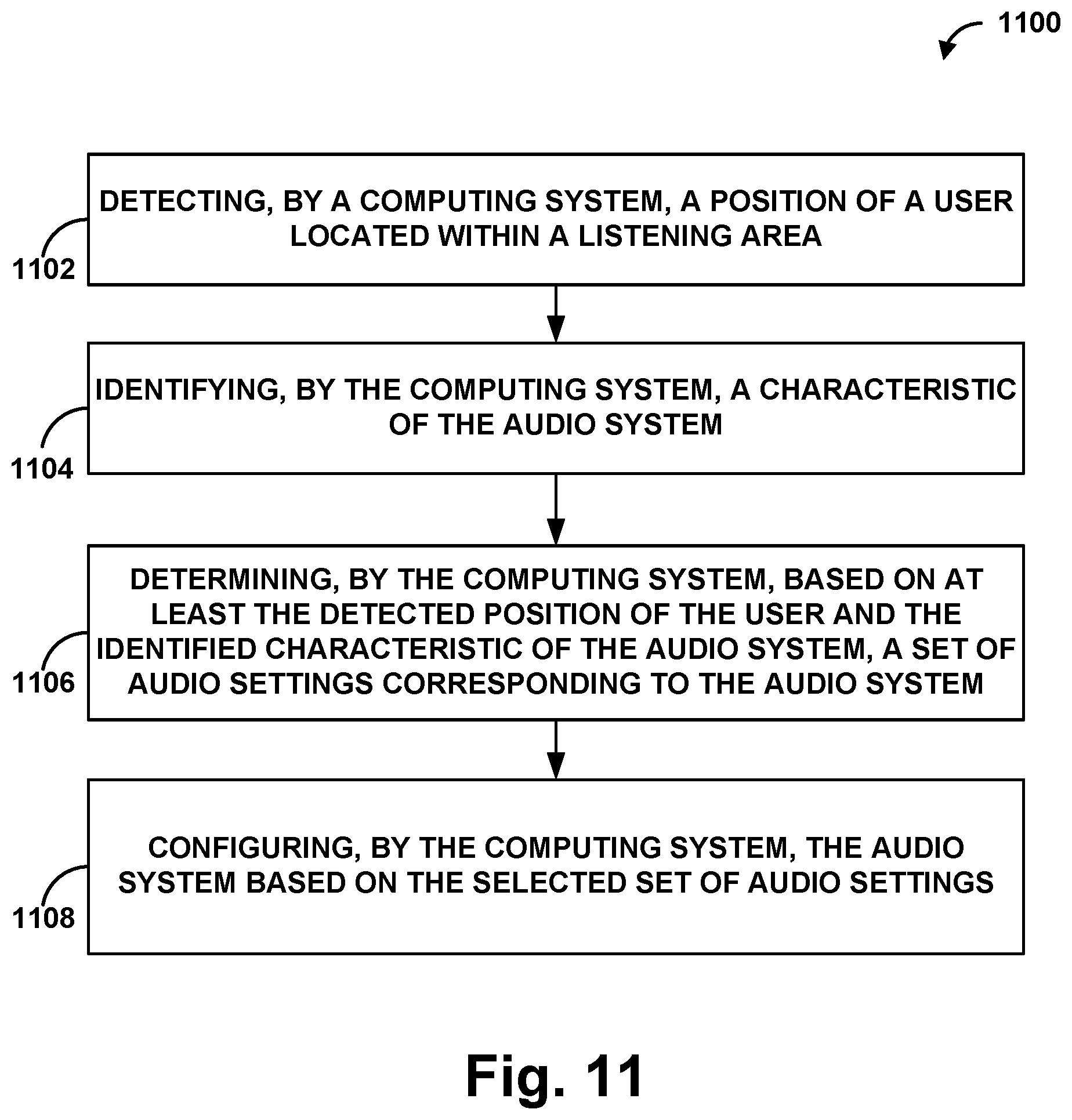 Patent US12445795 Figure 11 – Audio system with dynamic audio setting adjustment feature