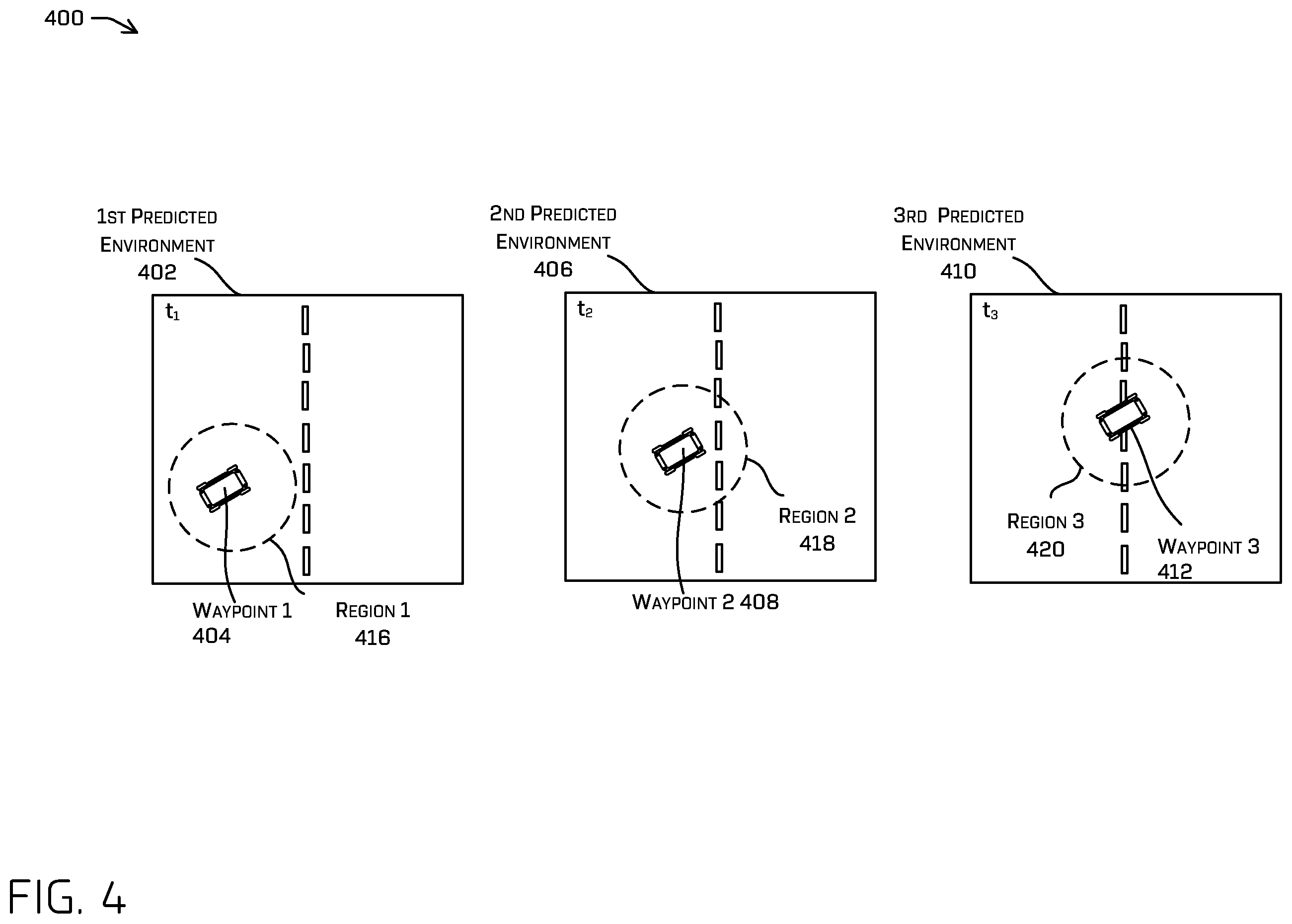 Patent US12448008 Figure 4 – Evaluating a vehicle trajectory using a linear array query