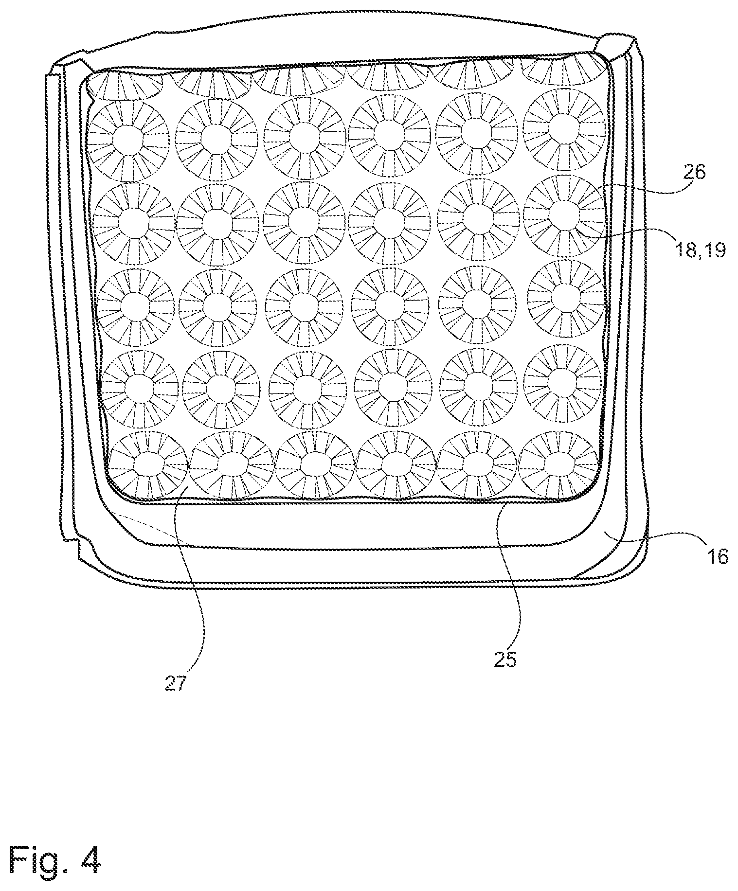 Patent US12448013 Figure 4 – Upholstery structure of a vehicle seat with spring elements
