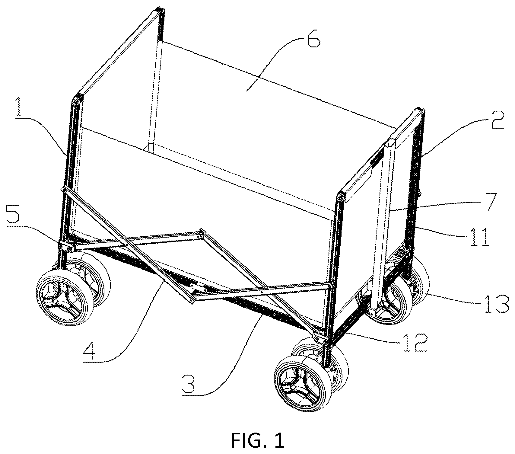 Patent US12448018 Figure 1 – Folding trolley