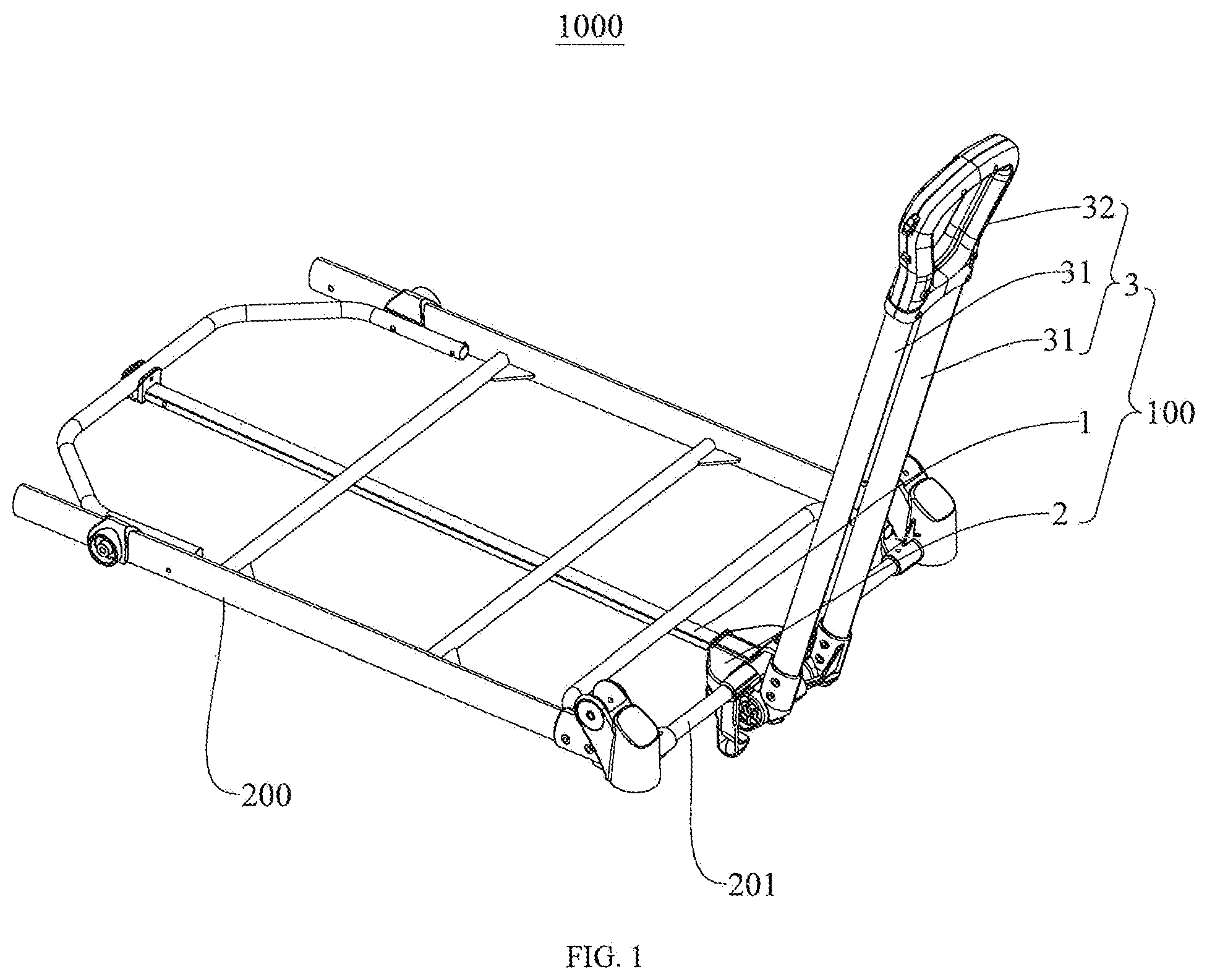 Patent US12448019 Figure 1 – Pull handle assembly and cart