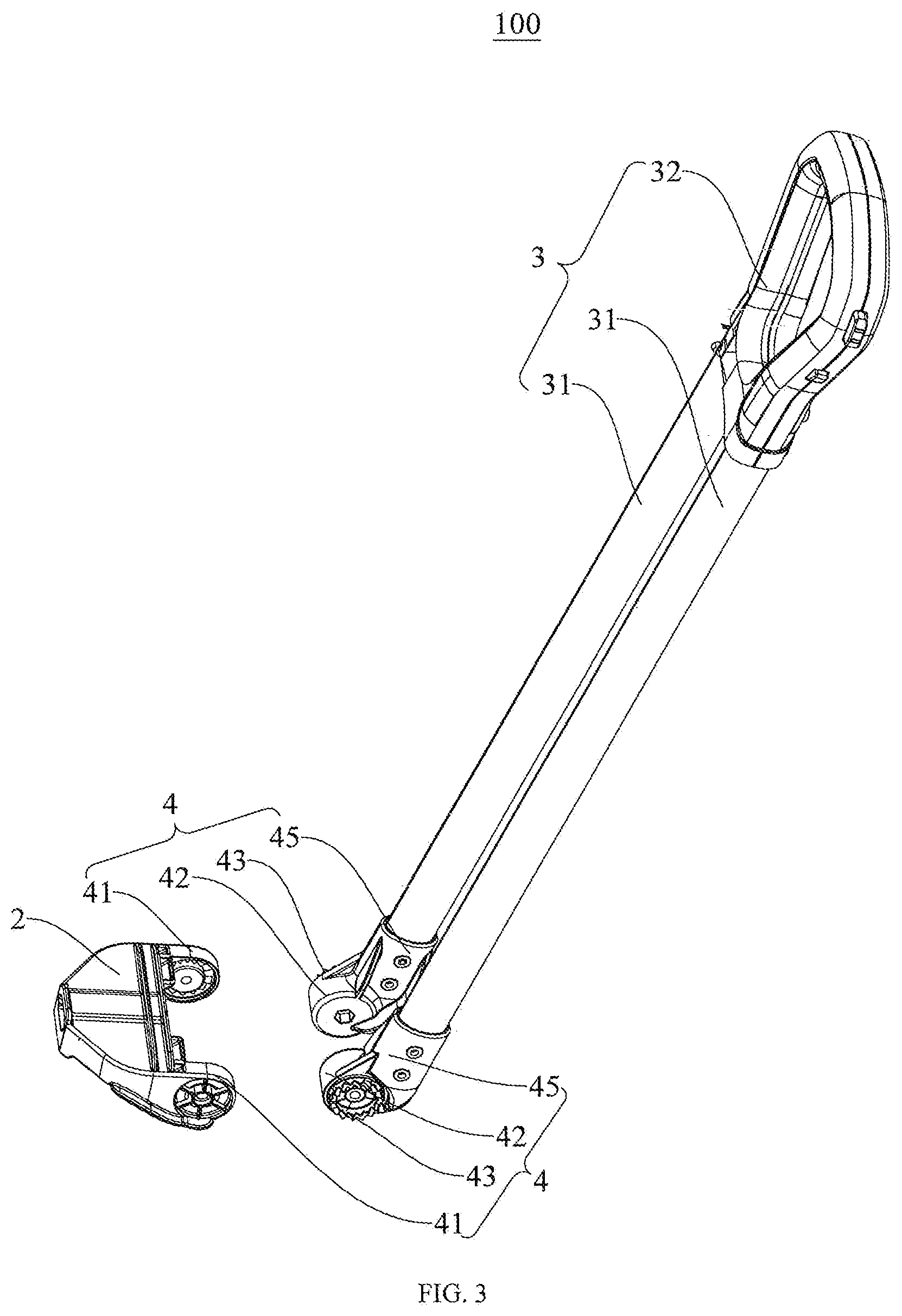 Patent US12448019 Figure 3 – Pull handle assembly and cart
