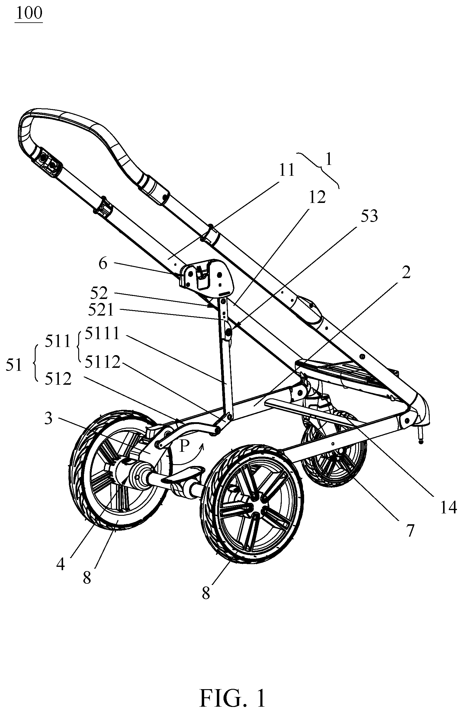 Patent US12448021 Figure 1 – Child stroller frame