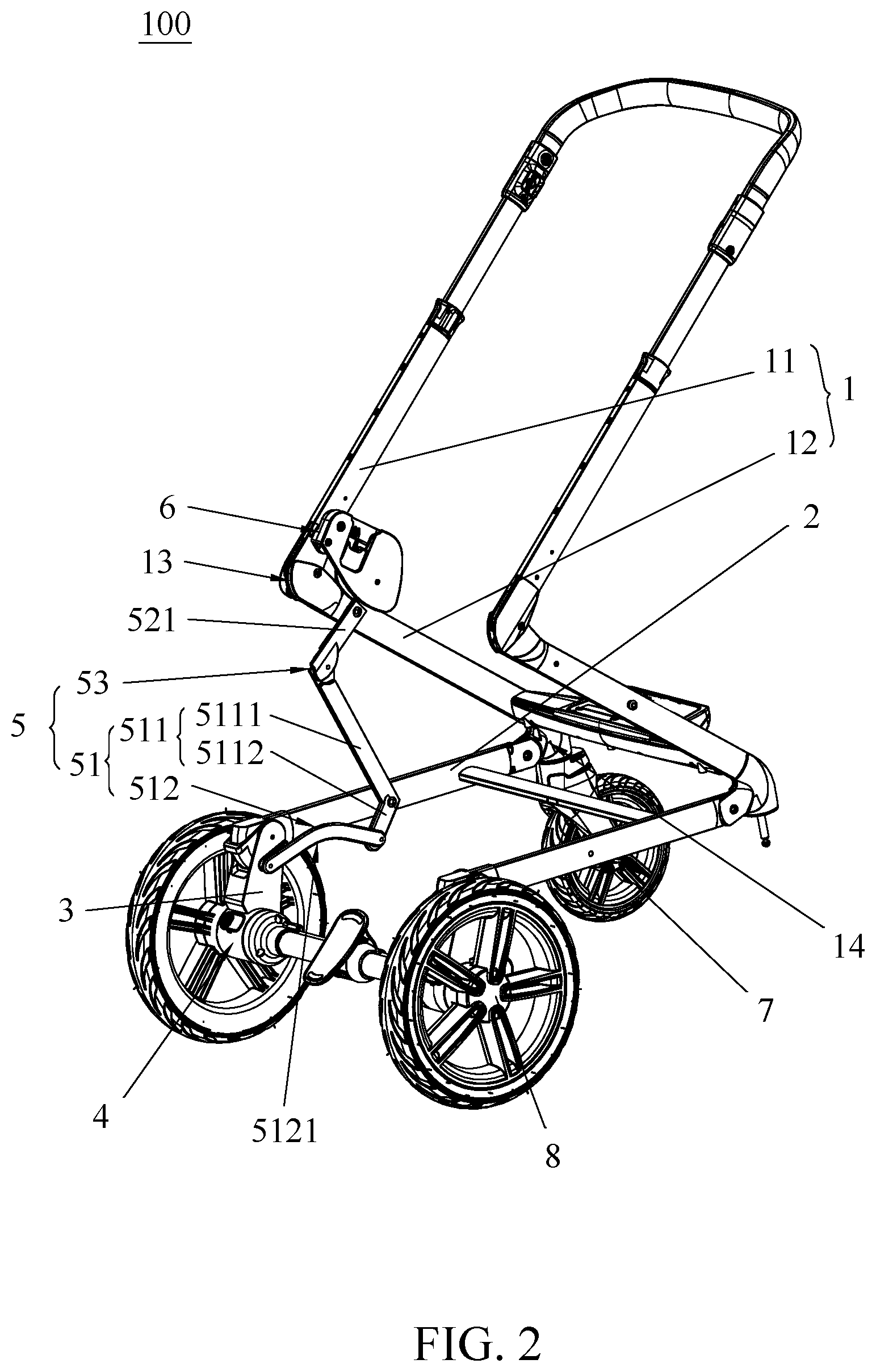 Patent US12448021 Figure 2 – Child stroller frame