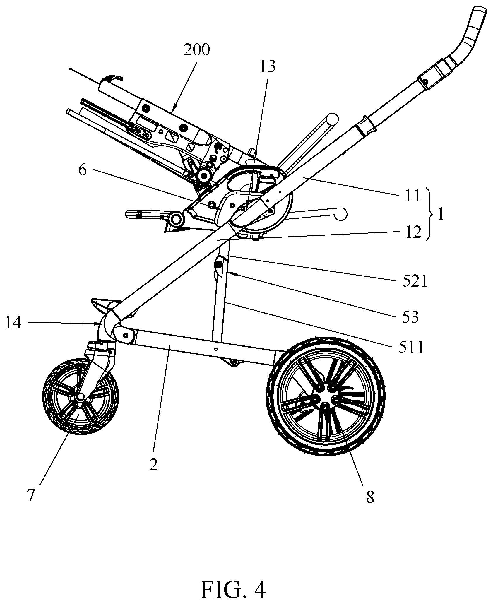 Patent US12448021 Figure 4 – Child stroller frame