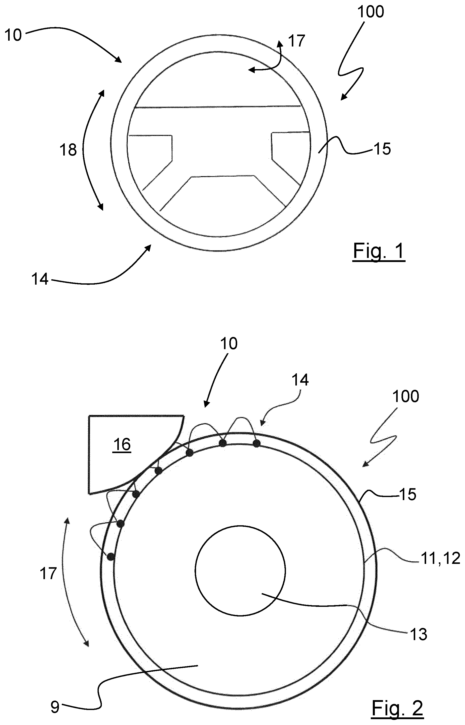 Patent US12448023 Figure 1 – Capacitive sensor device, steering wheel comprising a capacitive sensor device, method for operating a capacitive sensor device and/or a steering wheel, and vehicle comprising a capacitive sensor device