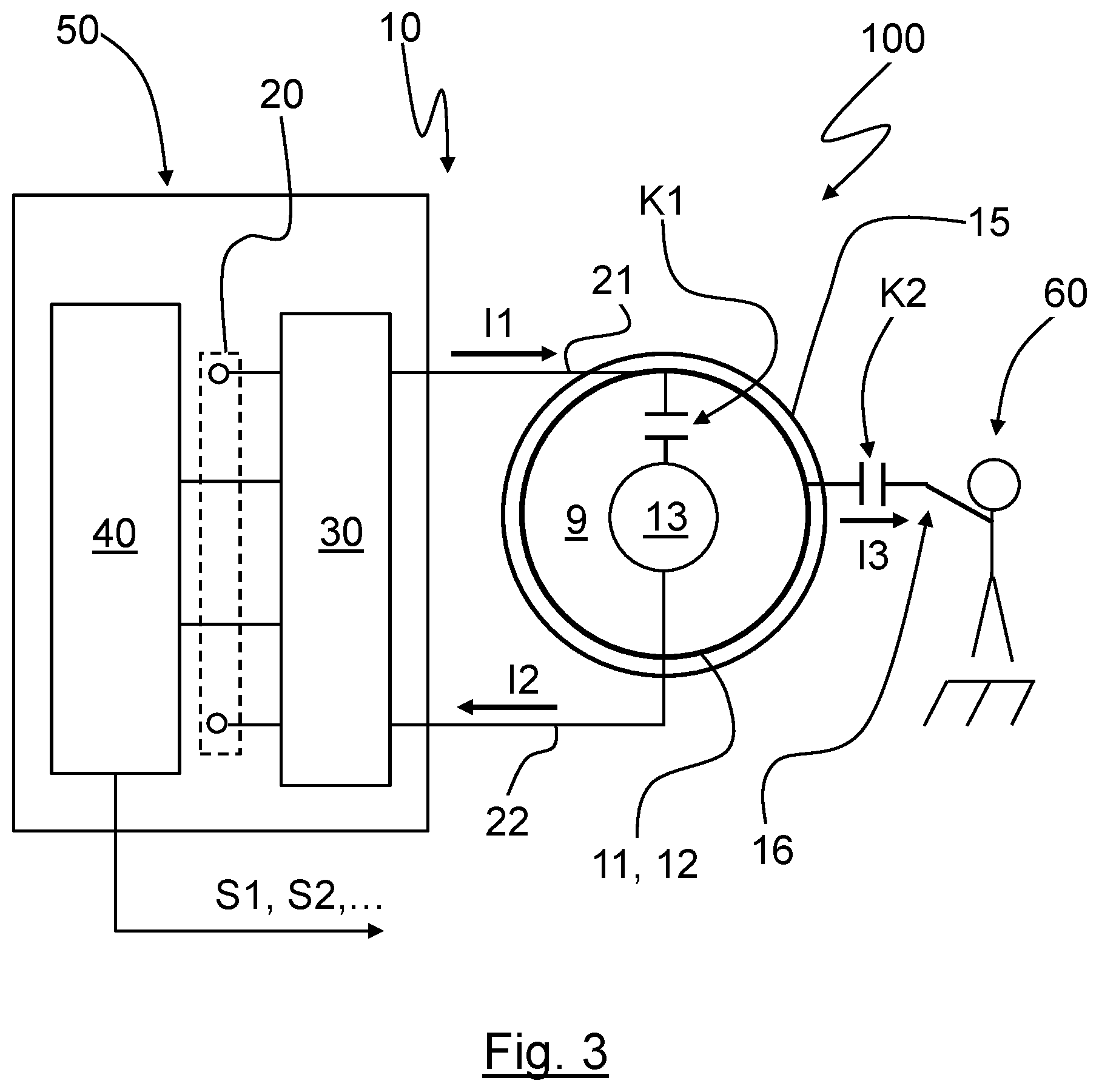 Patent US12448023 Figure 2 – Capacitive sensor device, steering wheel comprising a capacitive sensor device, method for operating a capacitive sensor device and/or a steering wheel, and vehicle comprising a capacitive sensor device