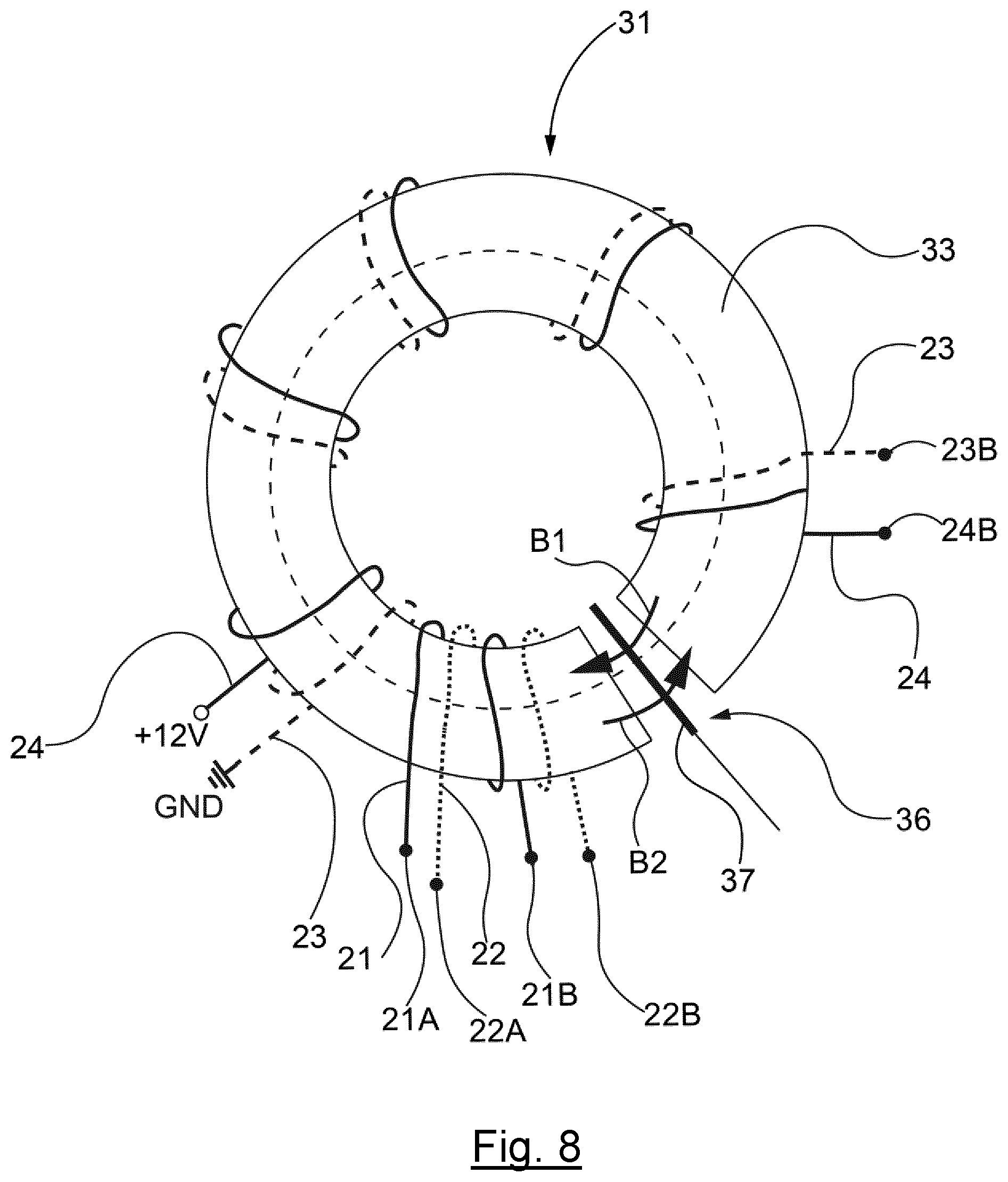 Patent US12448023 Figure 8 – Capacitive sensor device, steering wheel comprising a capacitive sensor device, method for operating a capacitive sensor device and/or a steering wheel, and vehicle comprising a capacitive sensor device