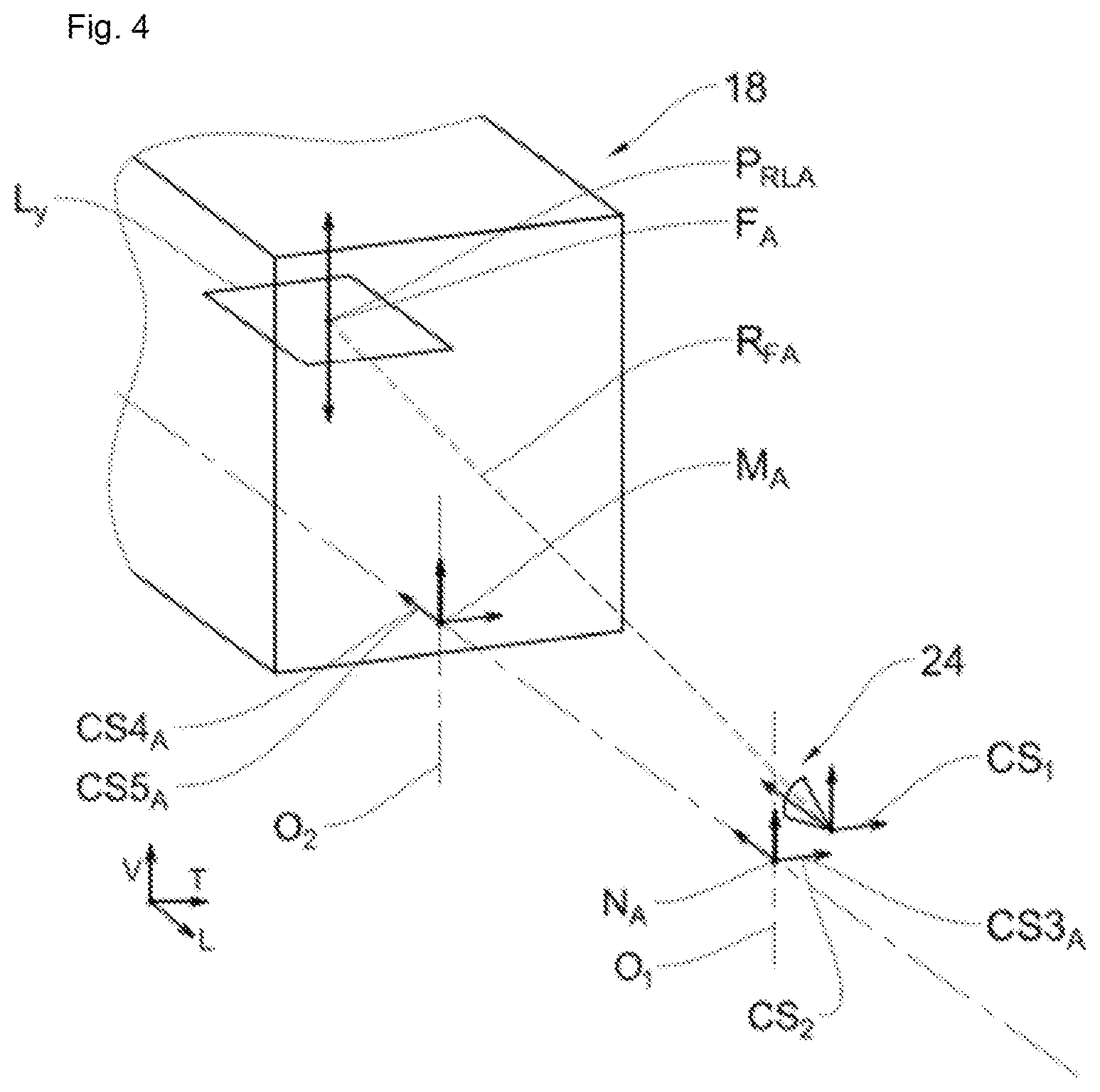 Patent US12448043 Figure 4 – Method for determining the angular position of a complex vehicle with two axes of rotation, and system configured to implement such a method