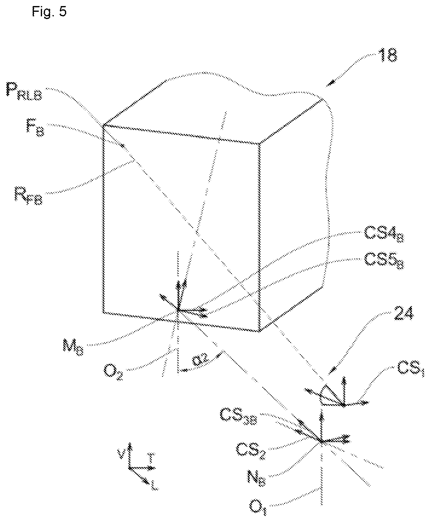 Patent US12448043 Figure 5 – Method for determining the angular position of a complex vehicle with two axes of rotation, and system configured to implement such a method