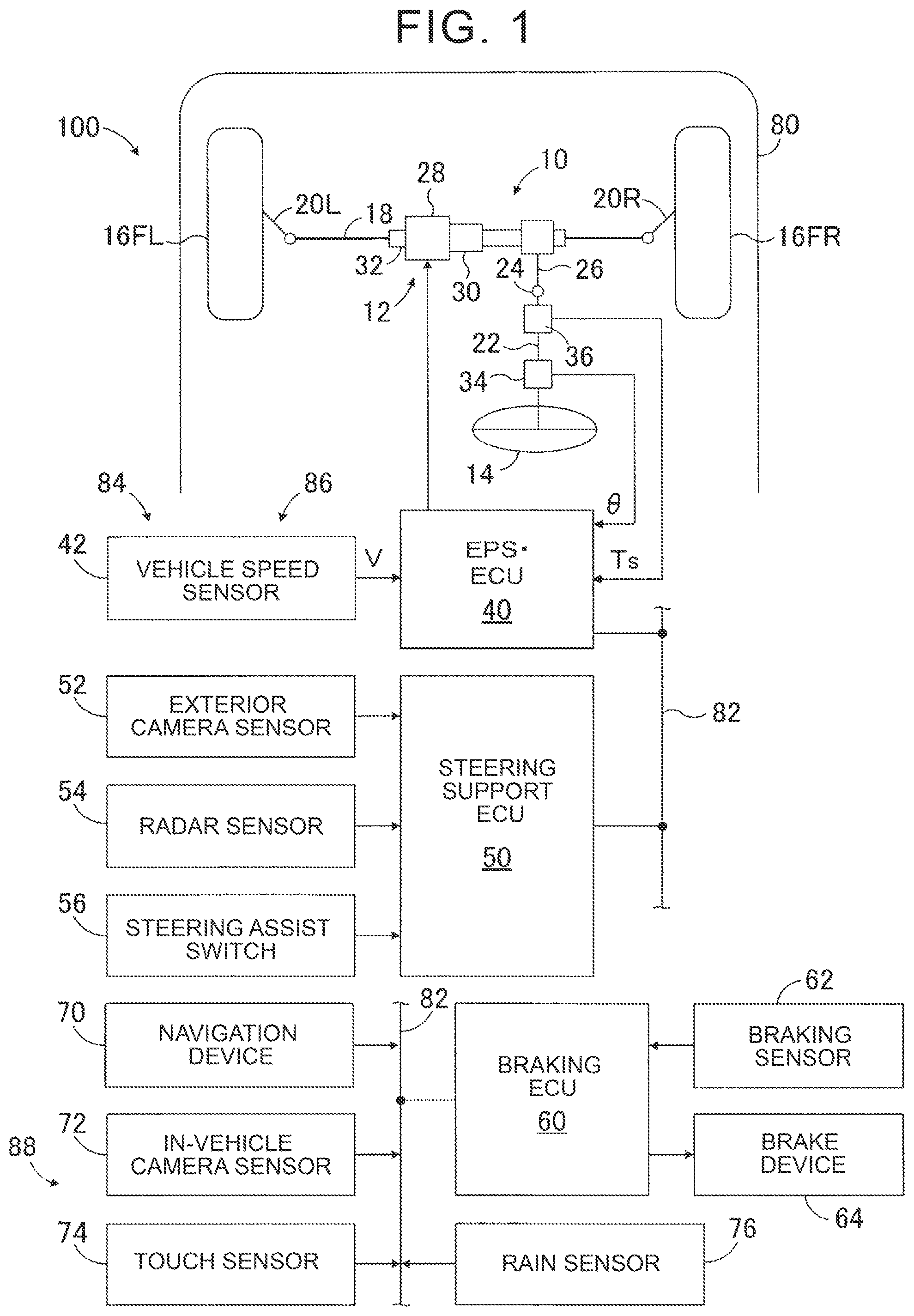 Patent US12448045 Figure 1 – Vehicle steering assist device