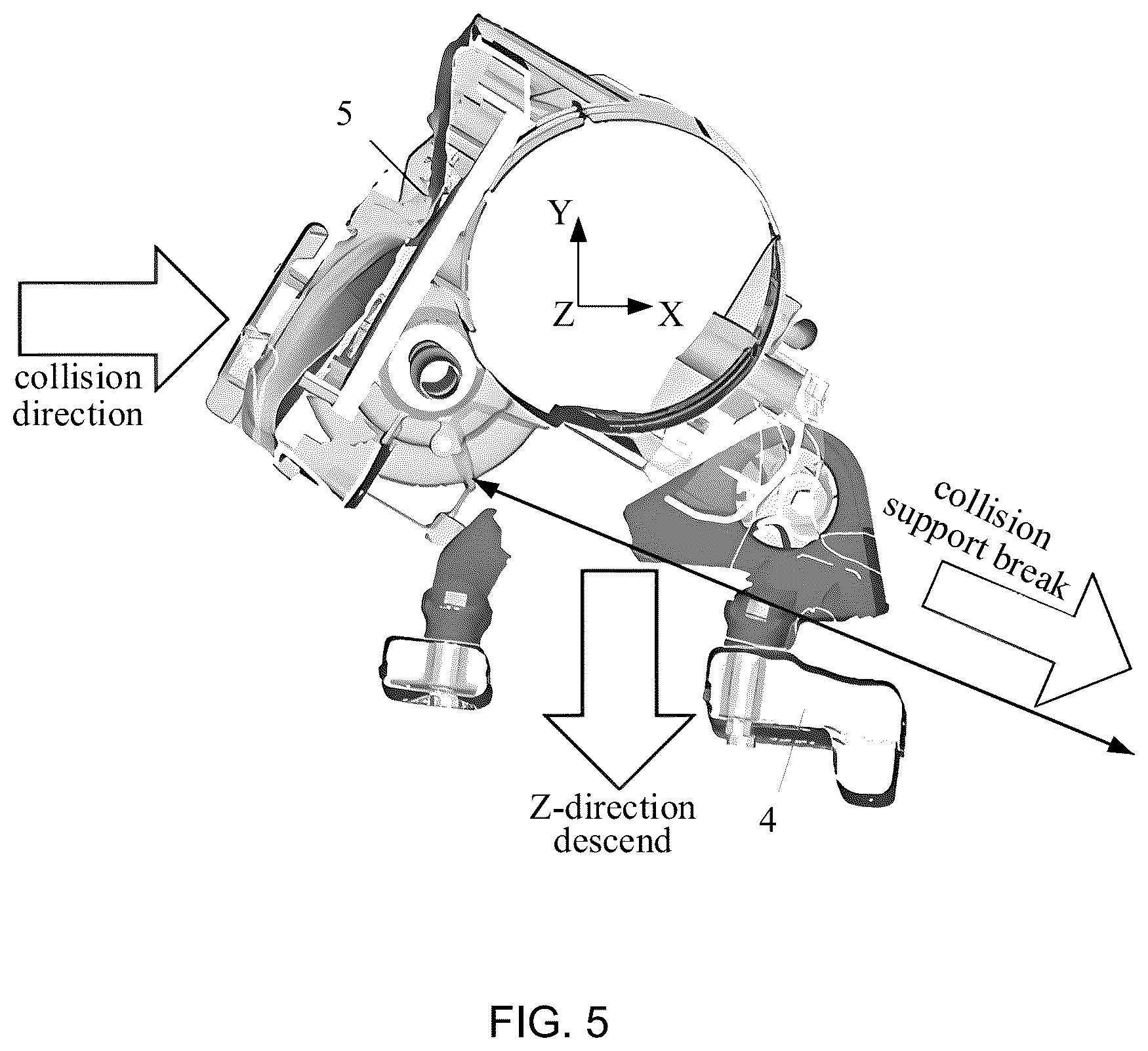 Patent US12448046 Figure 5 – Suspension support for improving collision performance, power assembly structure, and automobile