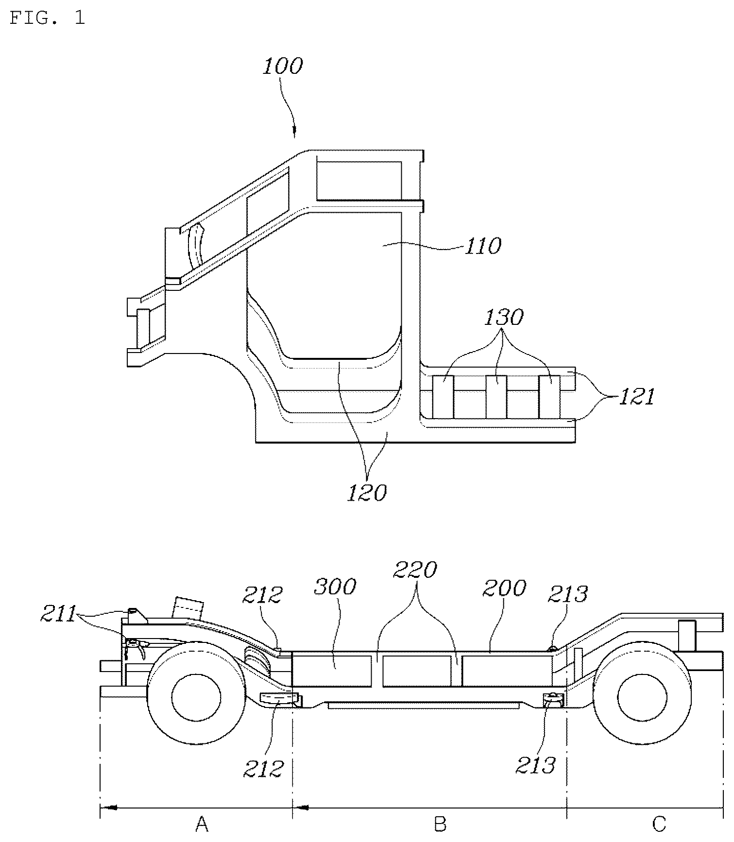 Patent US12448048 Figure 1 – Chassis cab vehicle