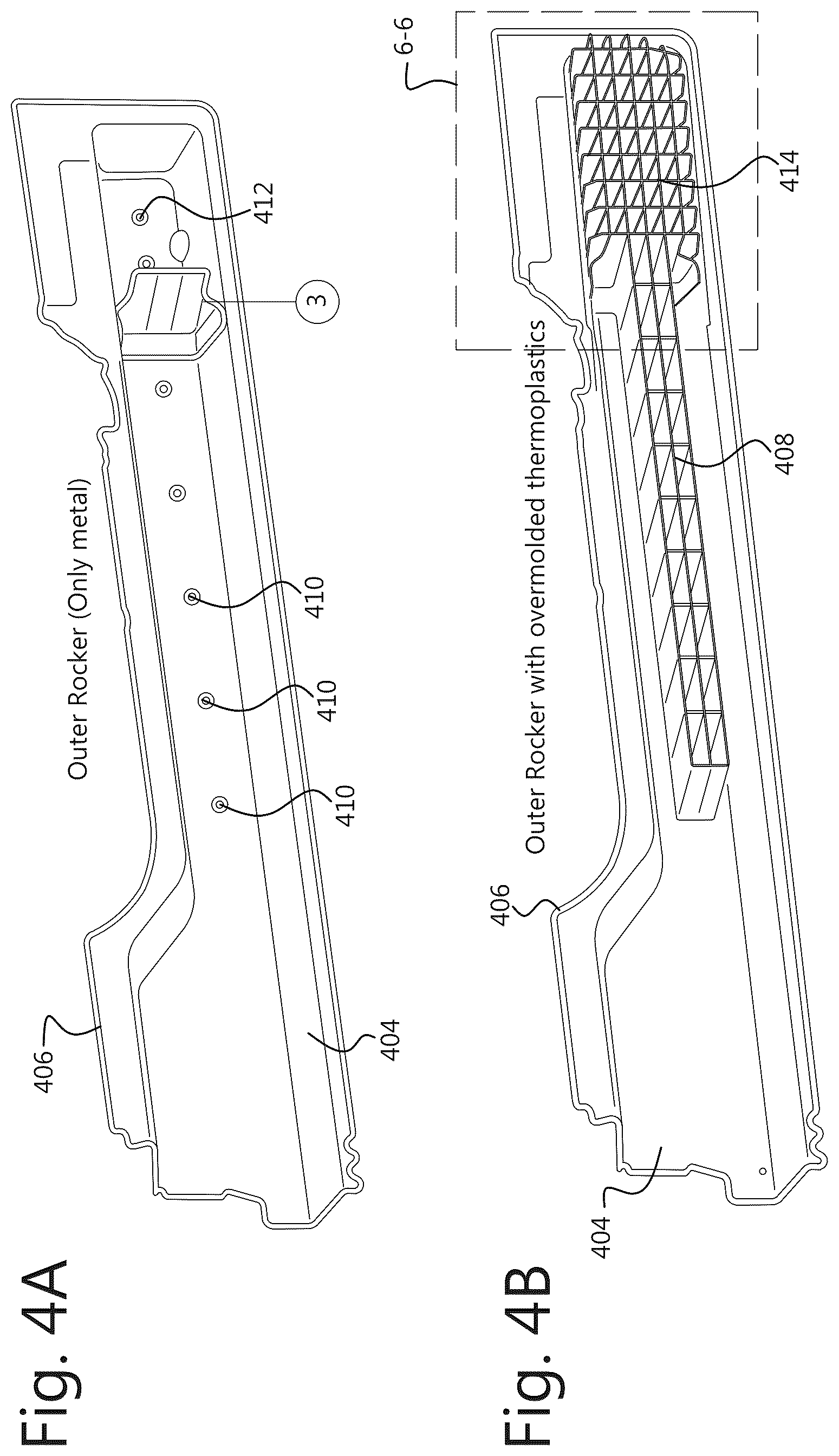 Patent US12448049 Figure 4 – Hybrid rocker reinforcement for small overlap impact