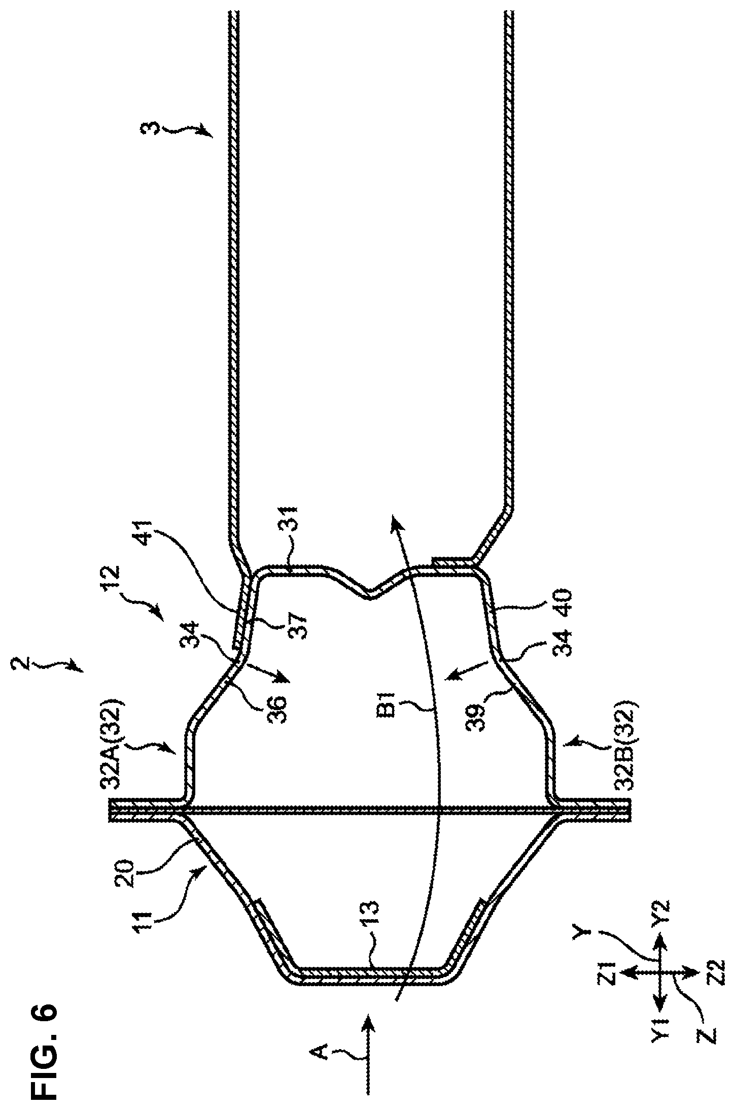 Patent US12448050 Figure 6 – Lower vehicle-body structure of vehicle