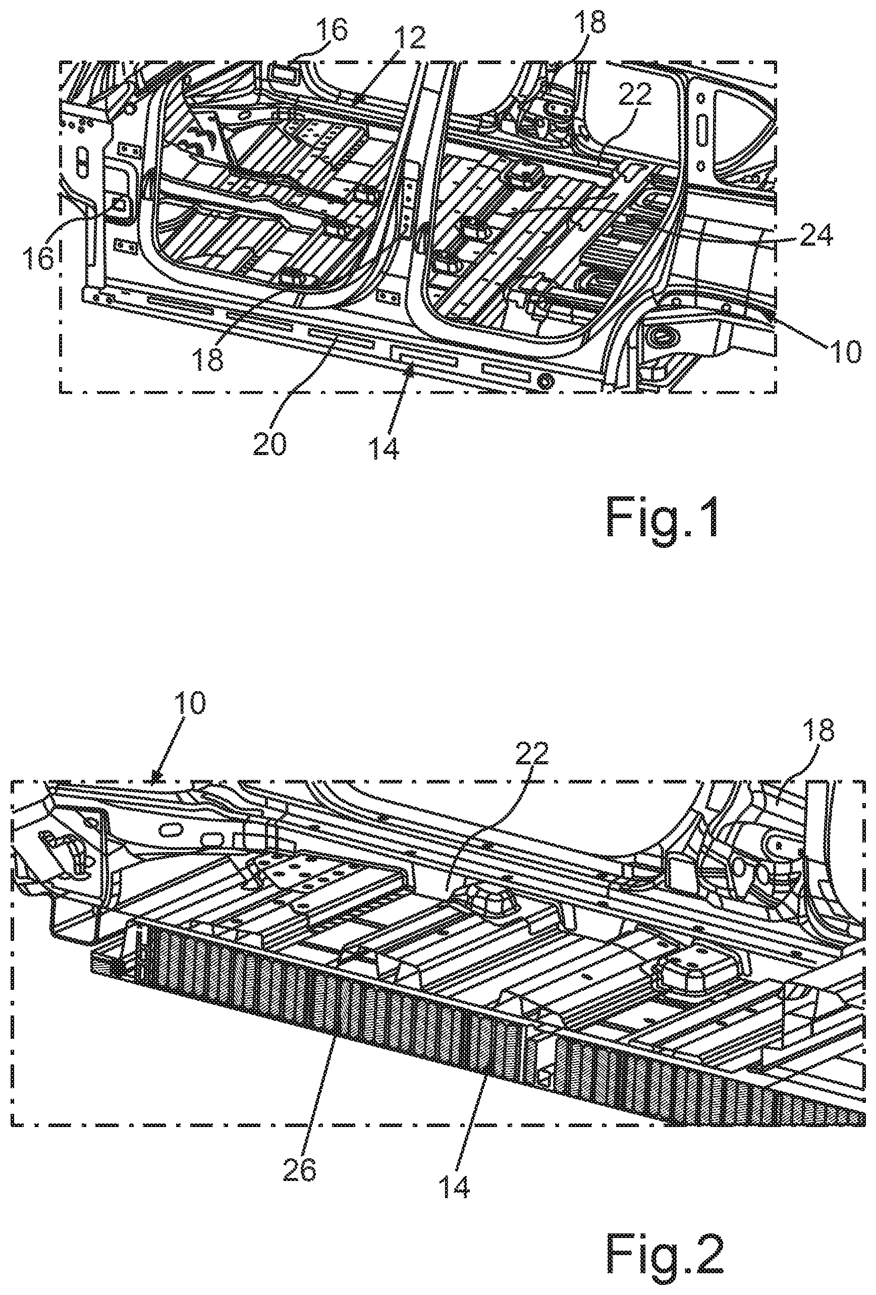 Patent US12448054 Figure 1 – Floor structure for a body of a vehicle, body for a vehicle, and vehicle
