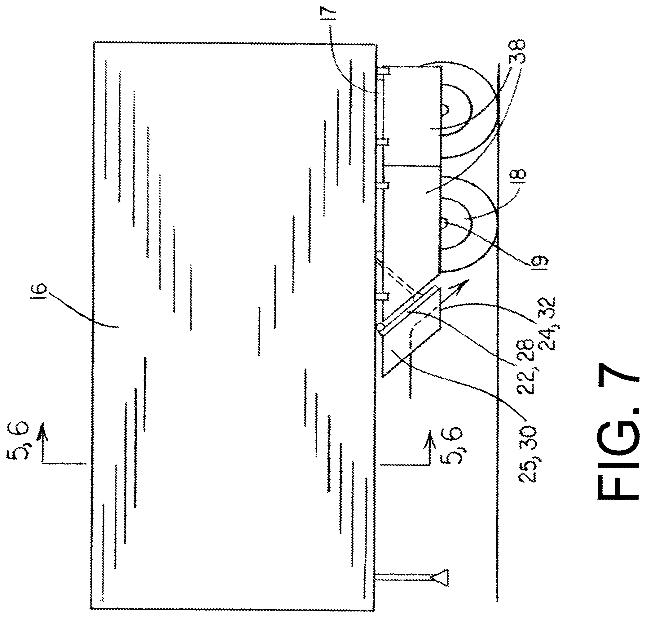Patent US12448058 Figure 7 – Laterally inset trailer skirt and inner wheel skirt panel, each reducing vehicle drag