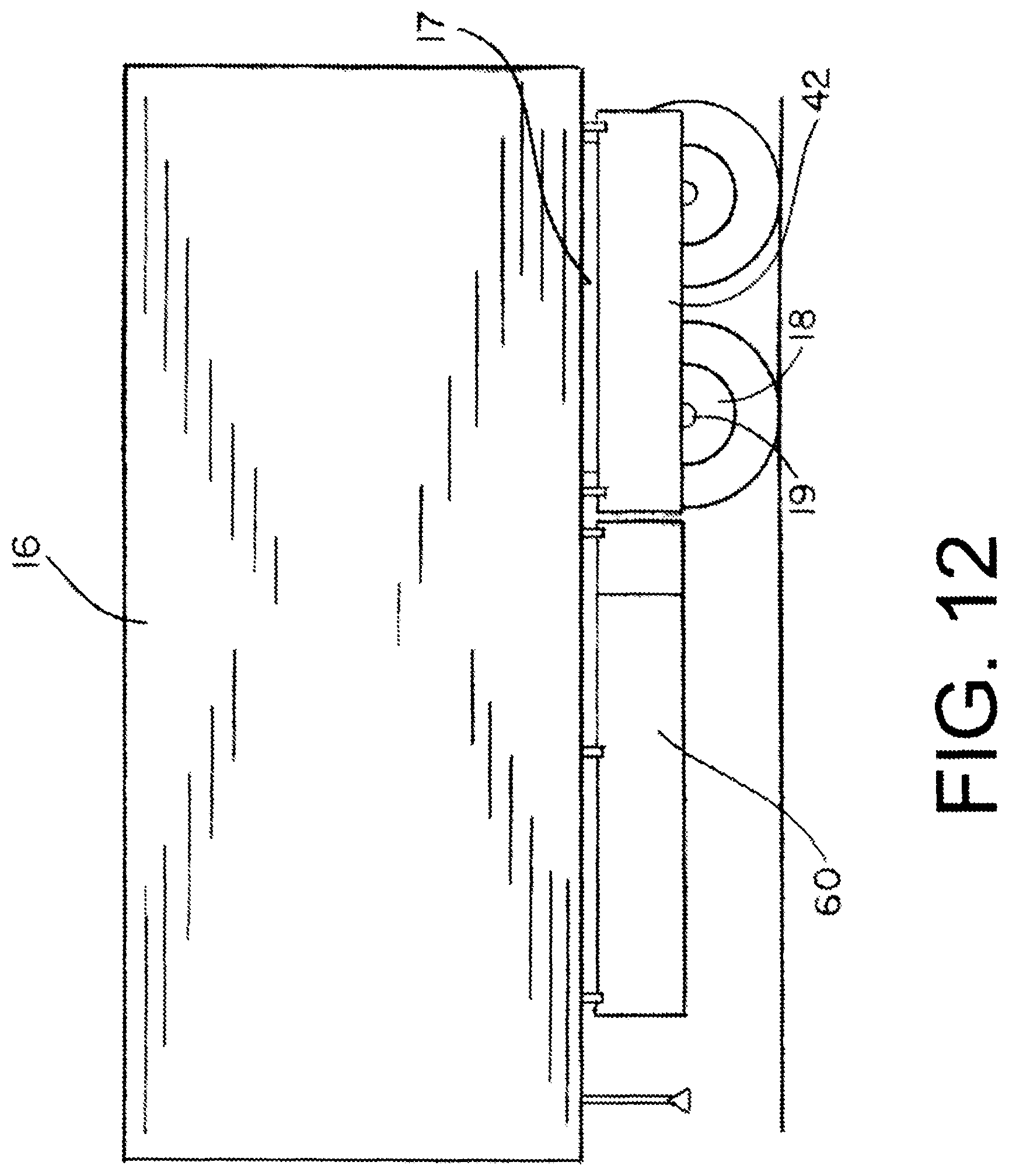 Patent US12448058 Figure 12 – Laterally inset trailer skirt and inner wheel skirt panel, each reducing vehicle drag