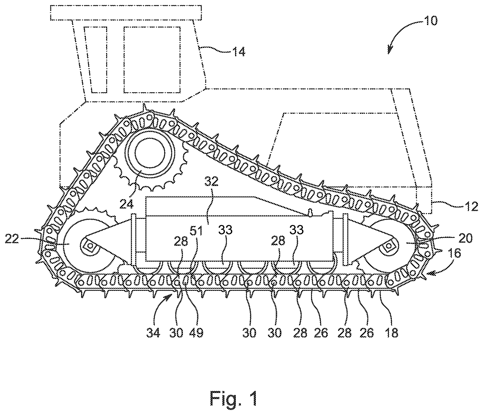 Patent US12448065 Figure 1 – Track joint assembly having bushing structured for in-service transitioning from fixed to rotating