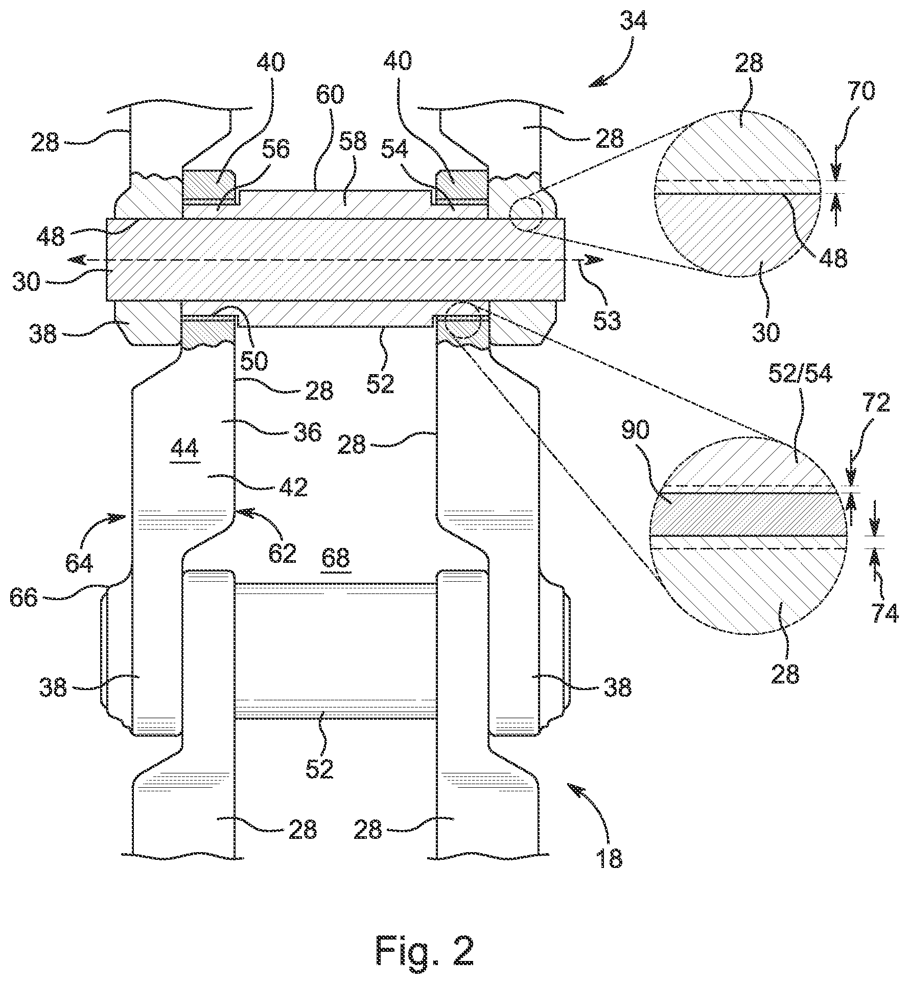 Patent US12448065 Figure 2 – Track joint assembly having bushing structured for in-service transitioning from fixed to rotating