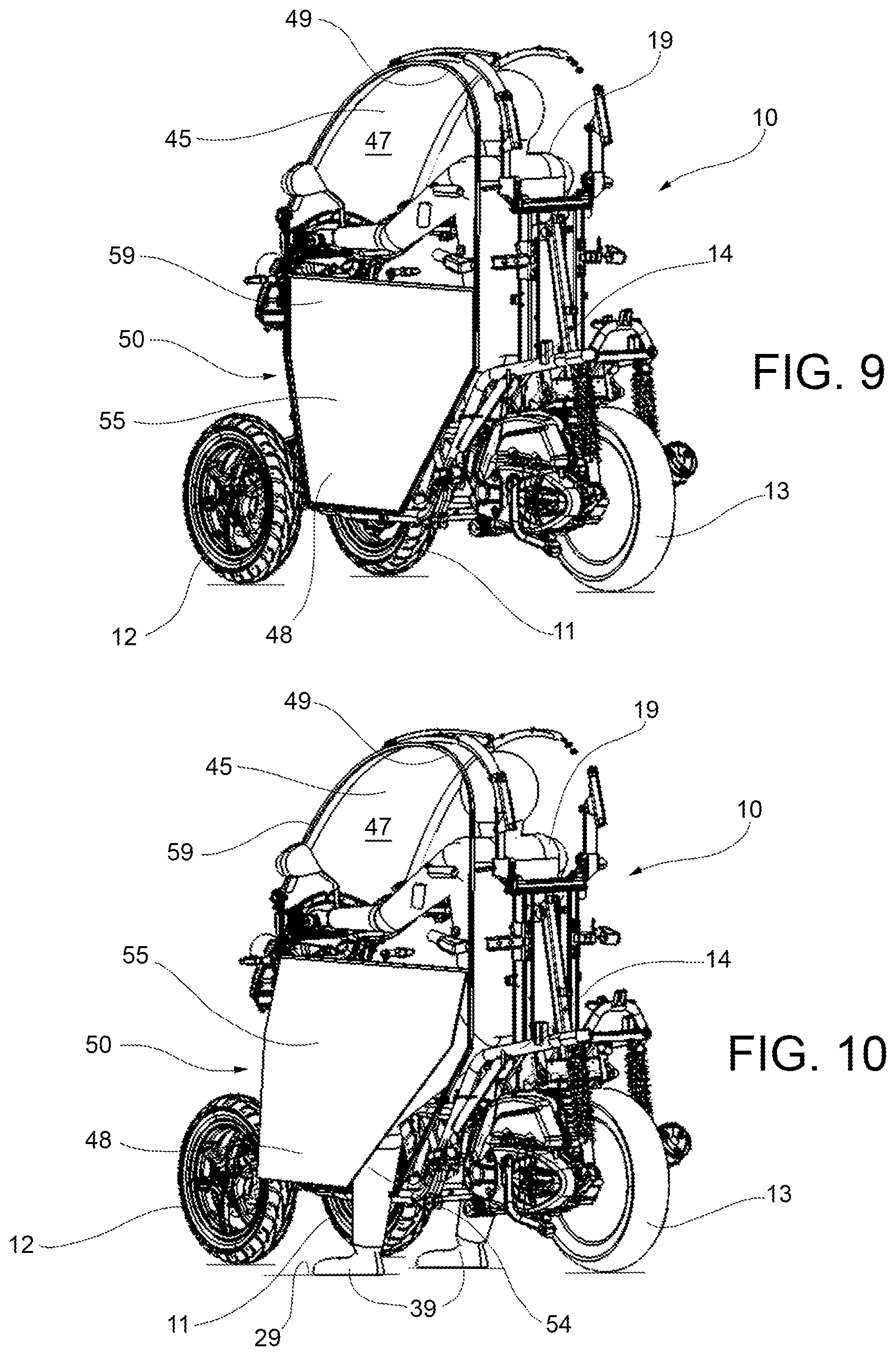 Patent US12448070 Figure 5 – Tilting vehicle with at least three wheels, a safety device, and a method