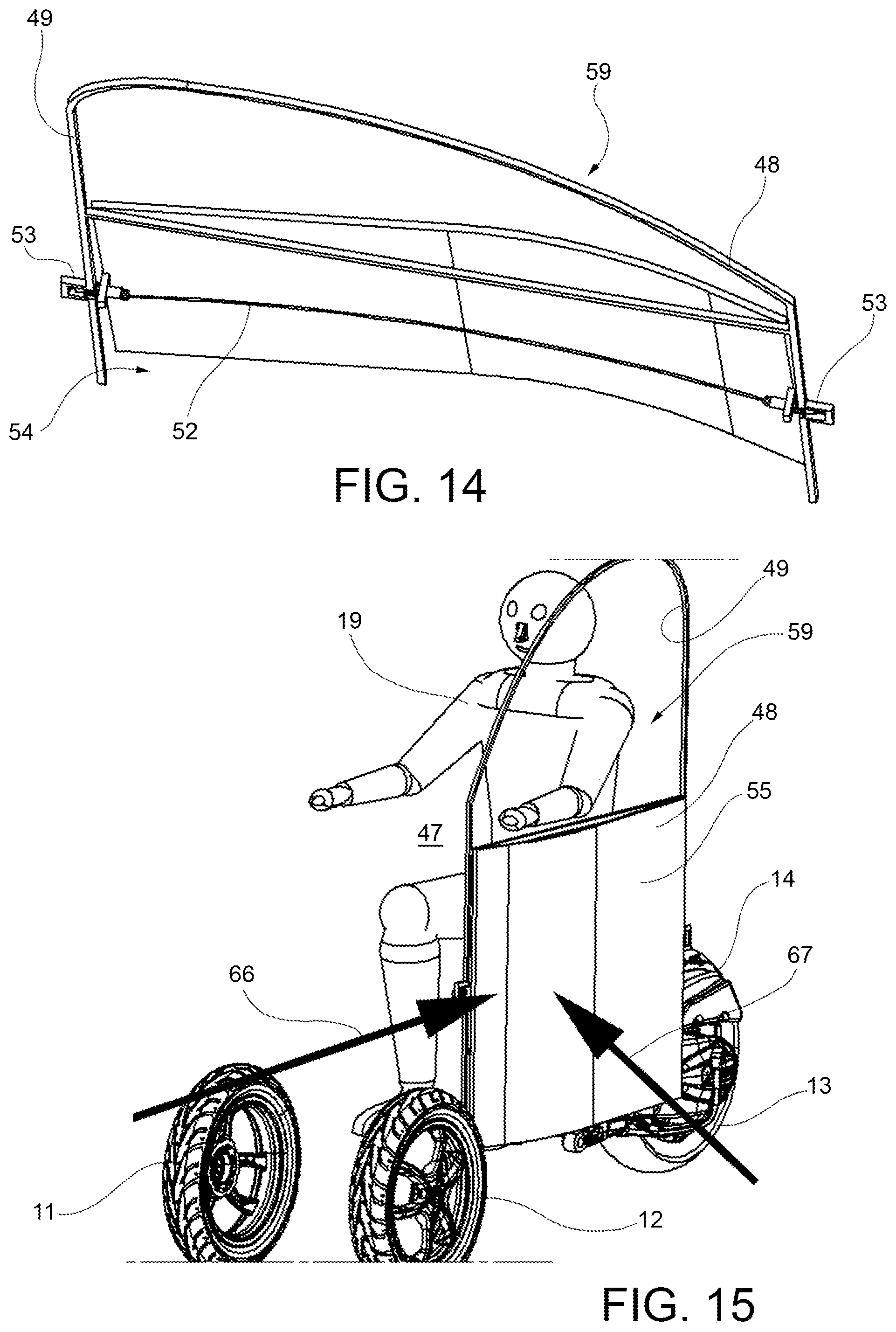 Patent US12448070 Figure 7 – Tilting vehicle with at least three wheels, a safety device, and a method