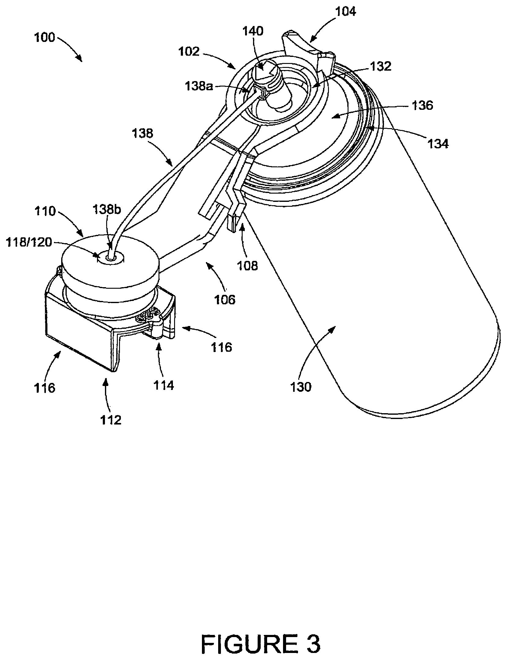 Patent US12448074 Figure 3 – Motorcycle chain oiling tool for aerosol lubrication