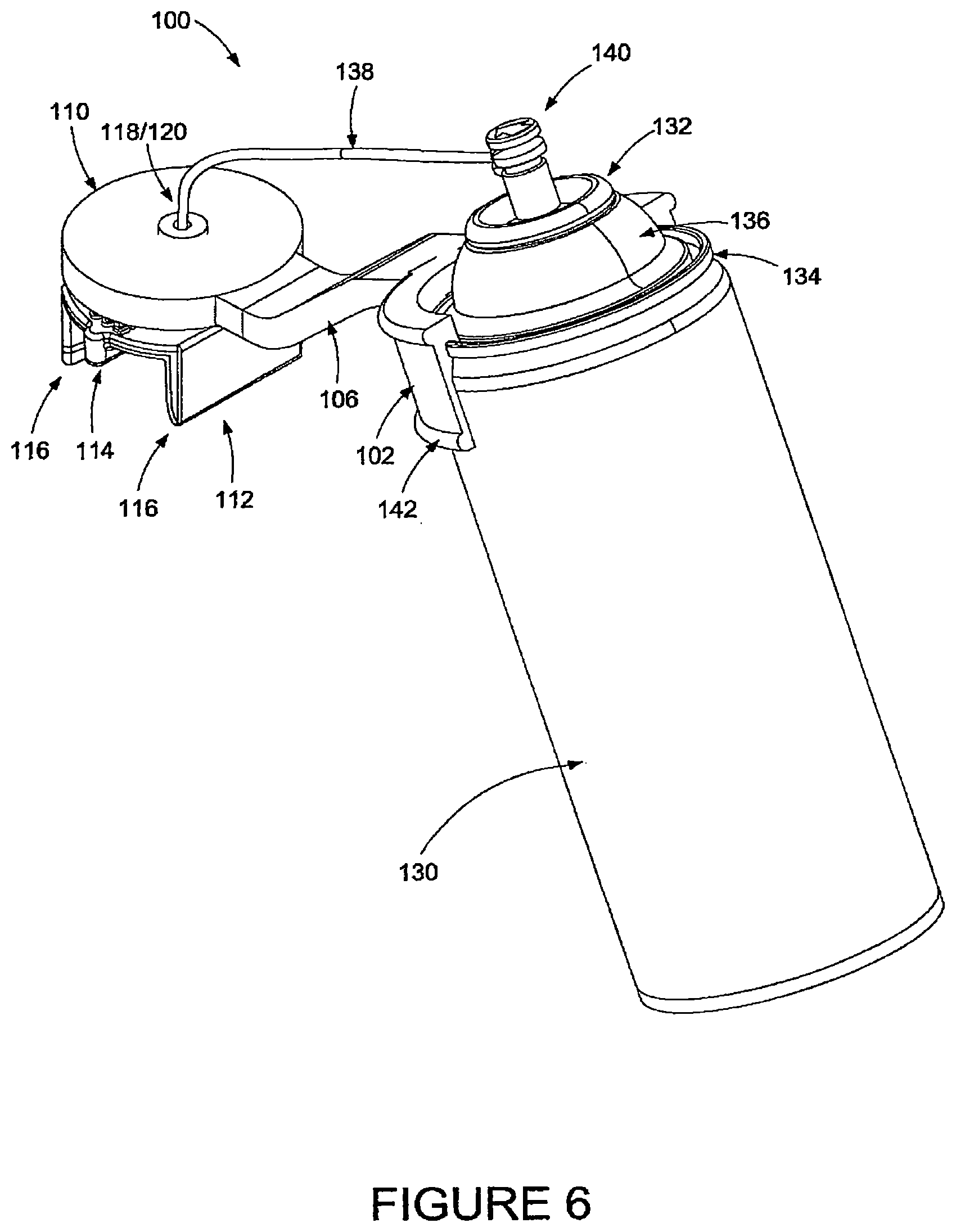 Patent US12448074 Figure 6 – Motorcycle chain oiling tool for aerosol lubrication