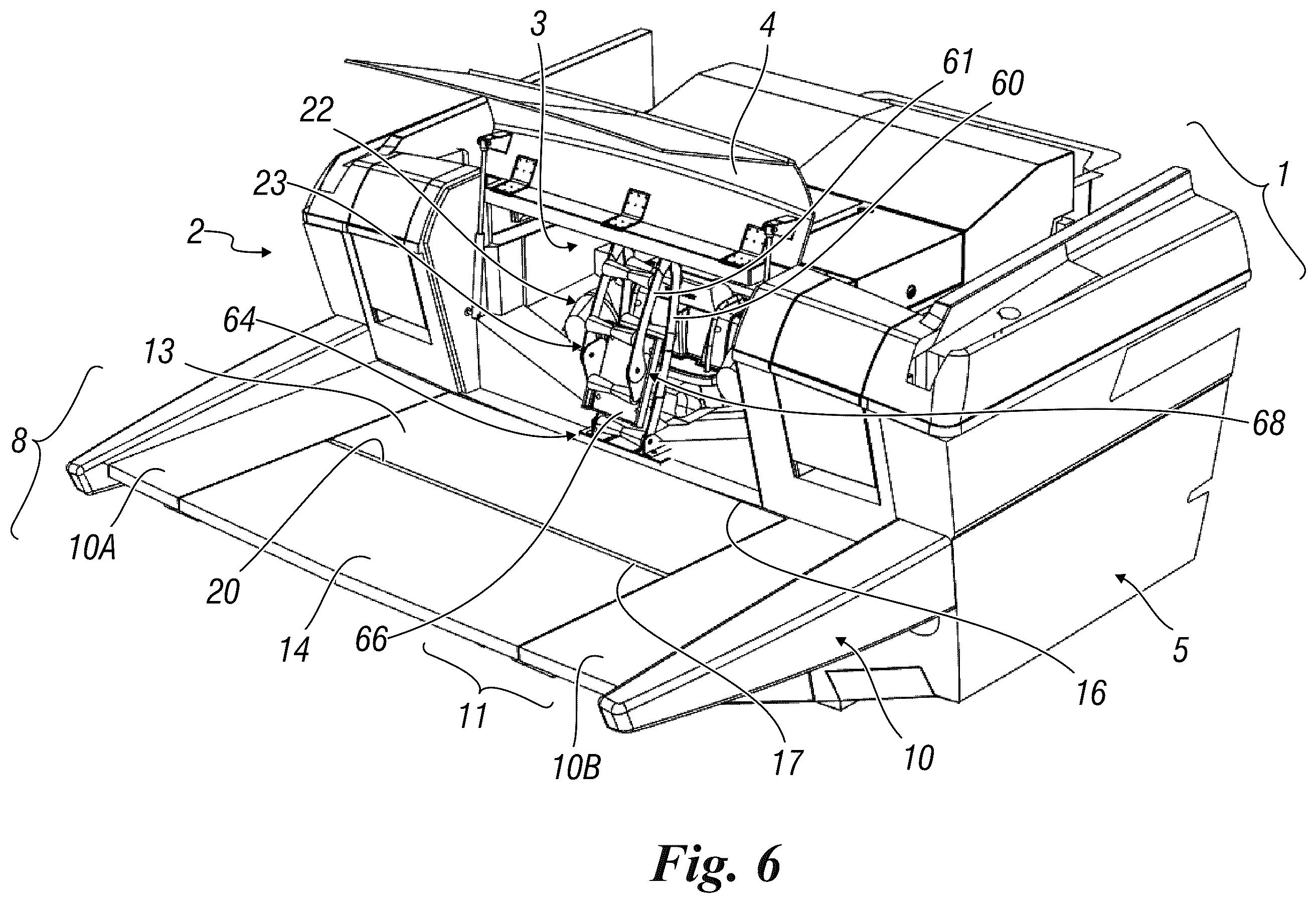 Patent US12448085 Figure 6 – Boat with movable stern platform and made of two parts