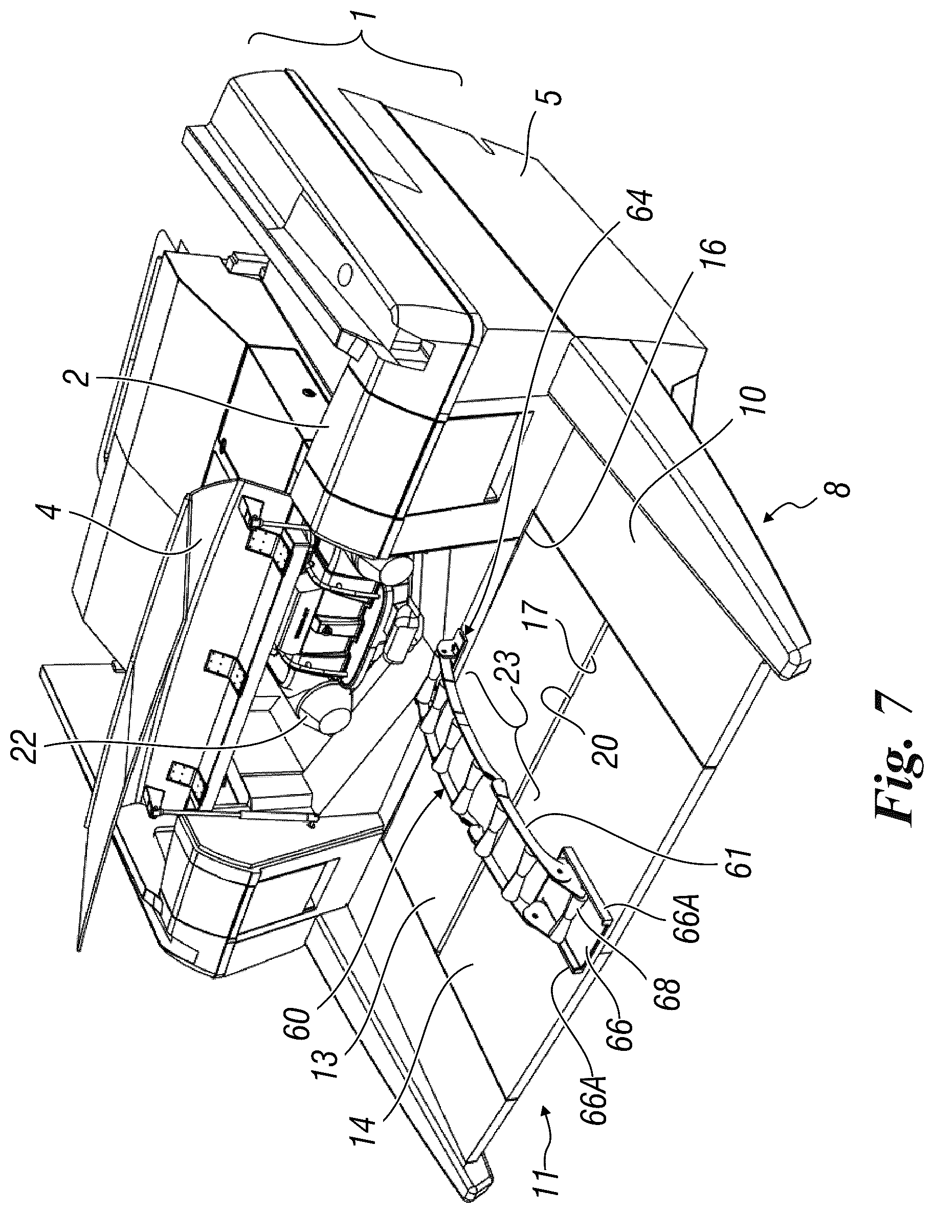 Patent US12448085 Figure 7 – Boat with movable stern platform and made of two parts