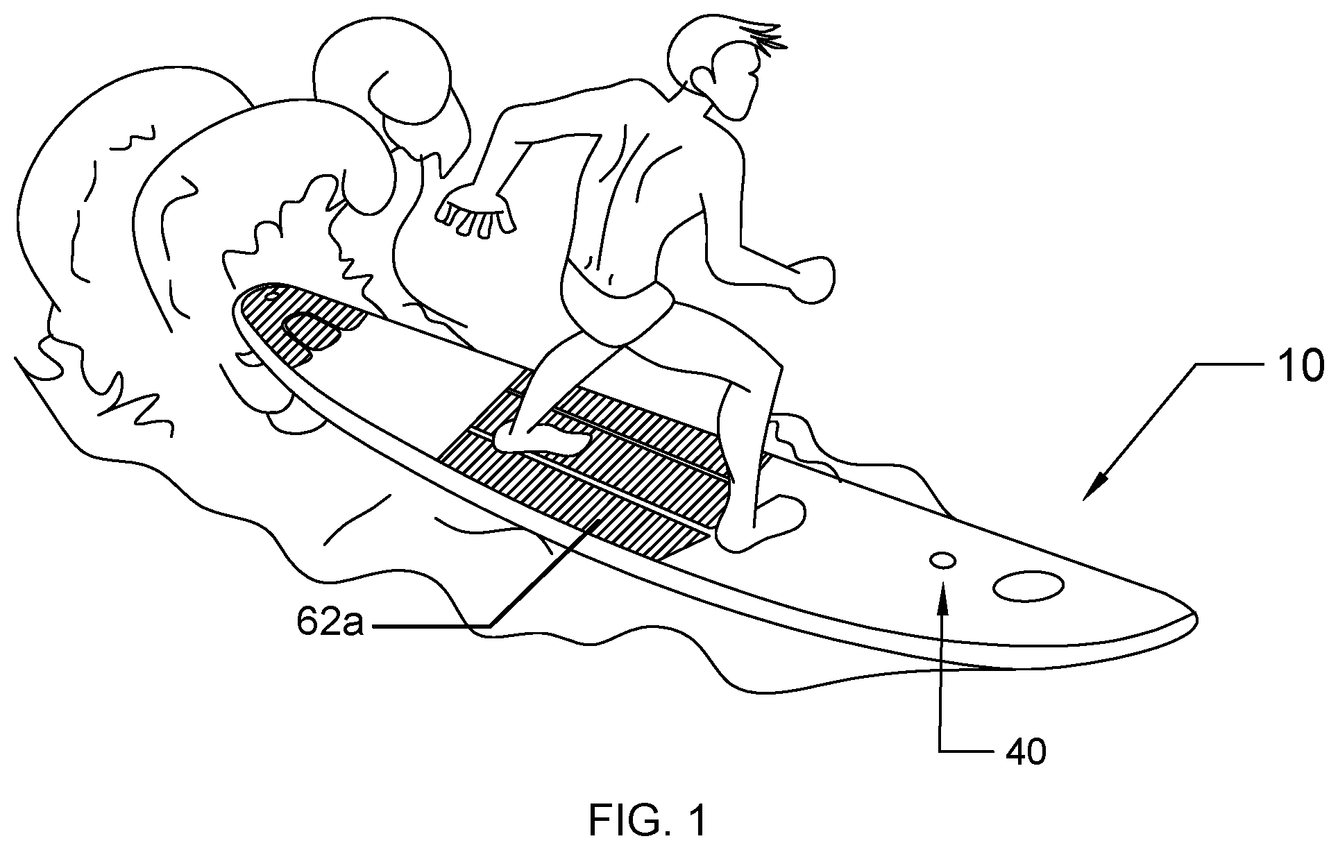 Patent US12448086 Figure 1 – Surfing board