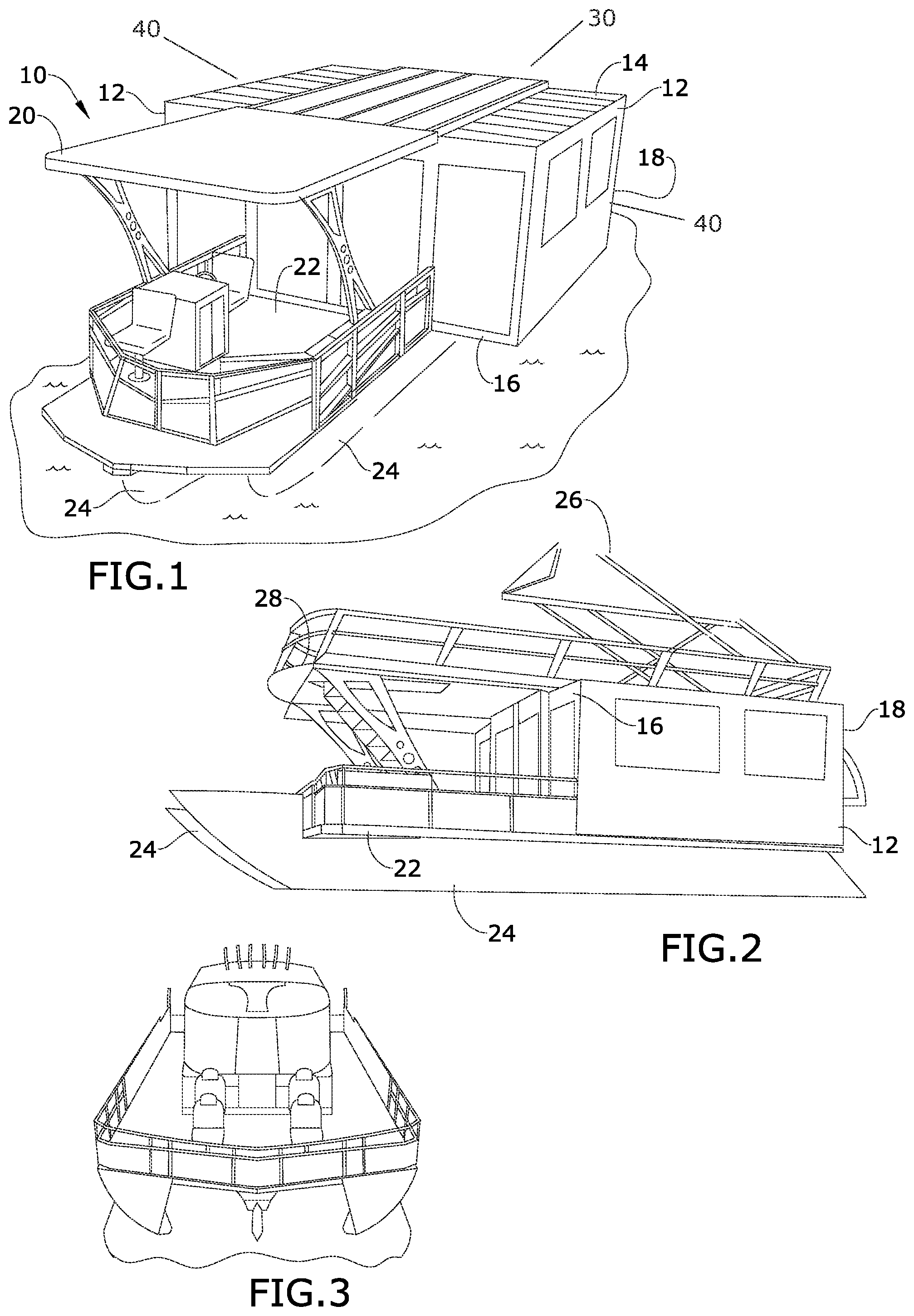 Patent US12448090 Figure 1 – Combination recreational vehicle and houseboat