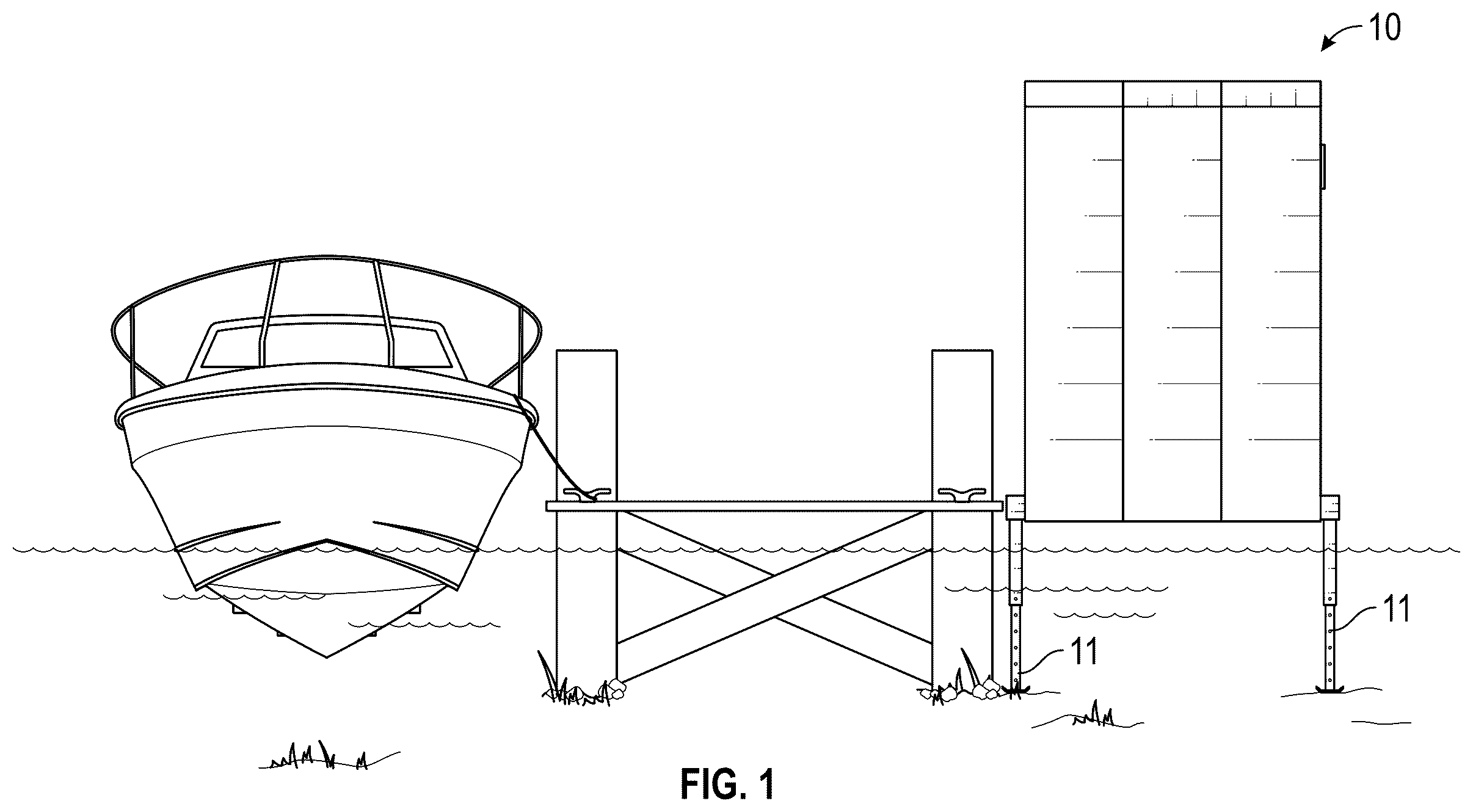 Patent US12448091 Figure 1 – Modular storage structure for positioning in a body of water