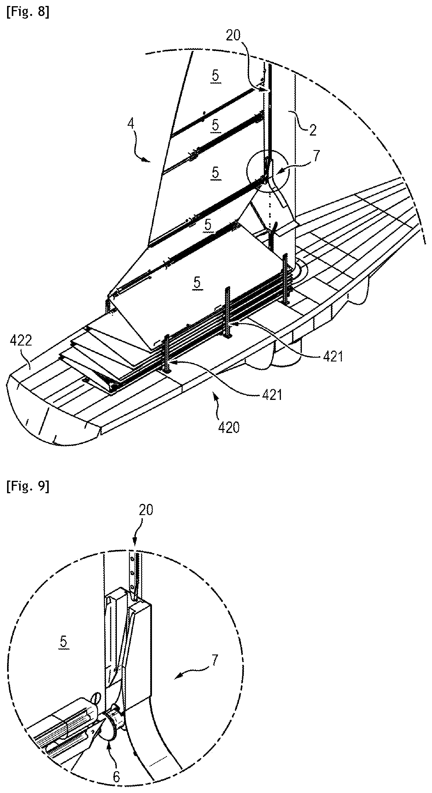 Patent US12448099 Figure 7 – Sailing vessel provided with a transit part for lowering and hoisting said sail