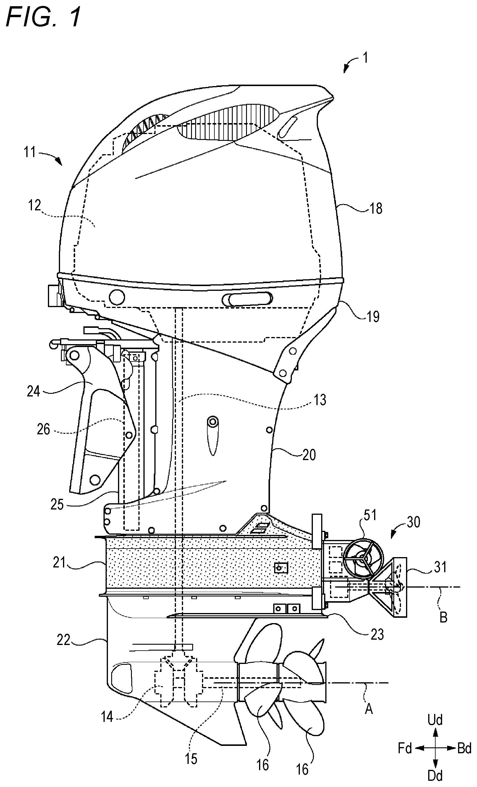 Patent US12448102 Figure 1 – Hybrid ship propulsion machine