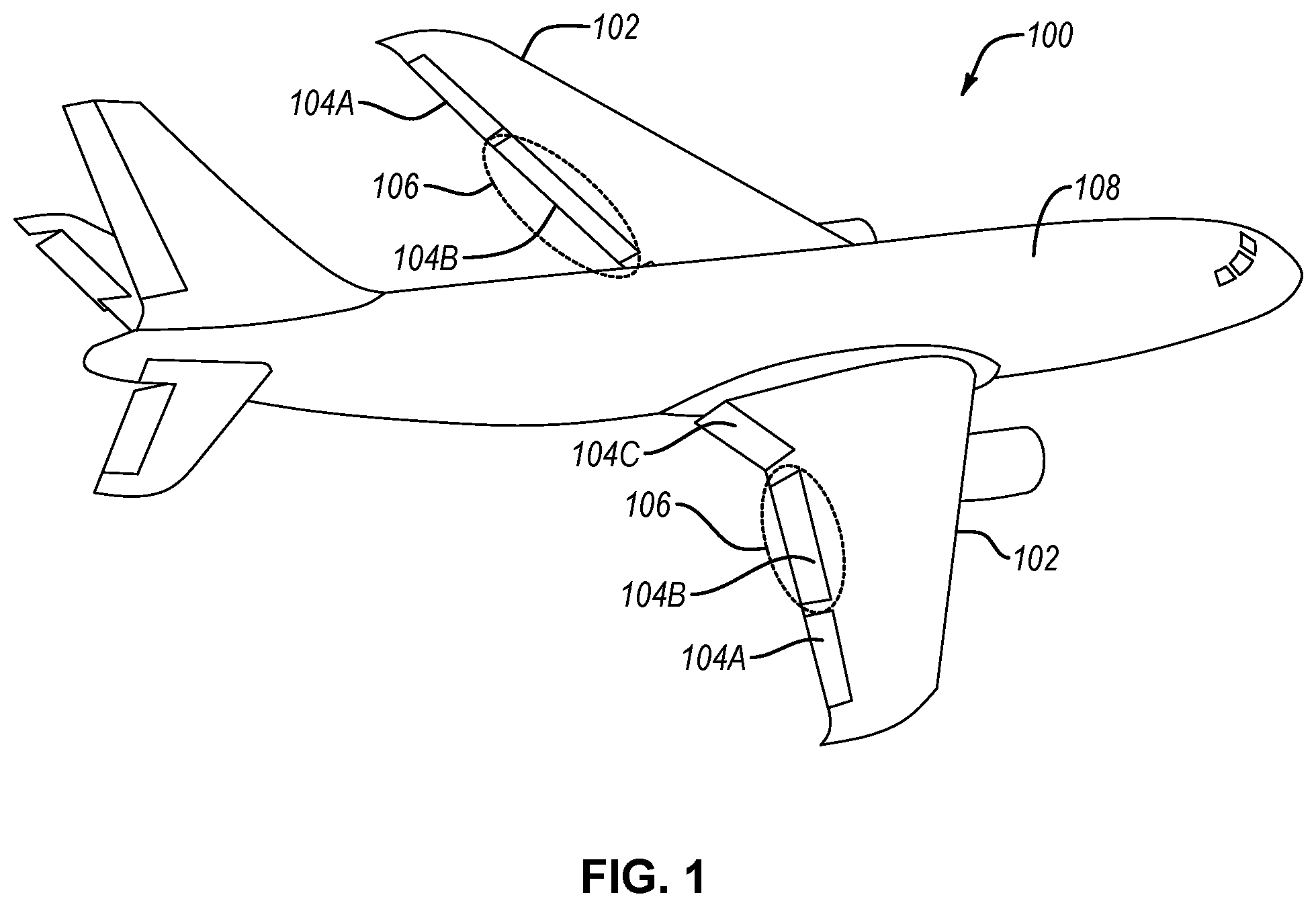 Patent US12448109 Figure 1 – Auxiliary flap assembly for aircraft