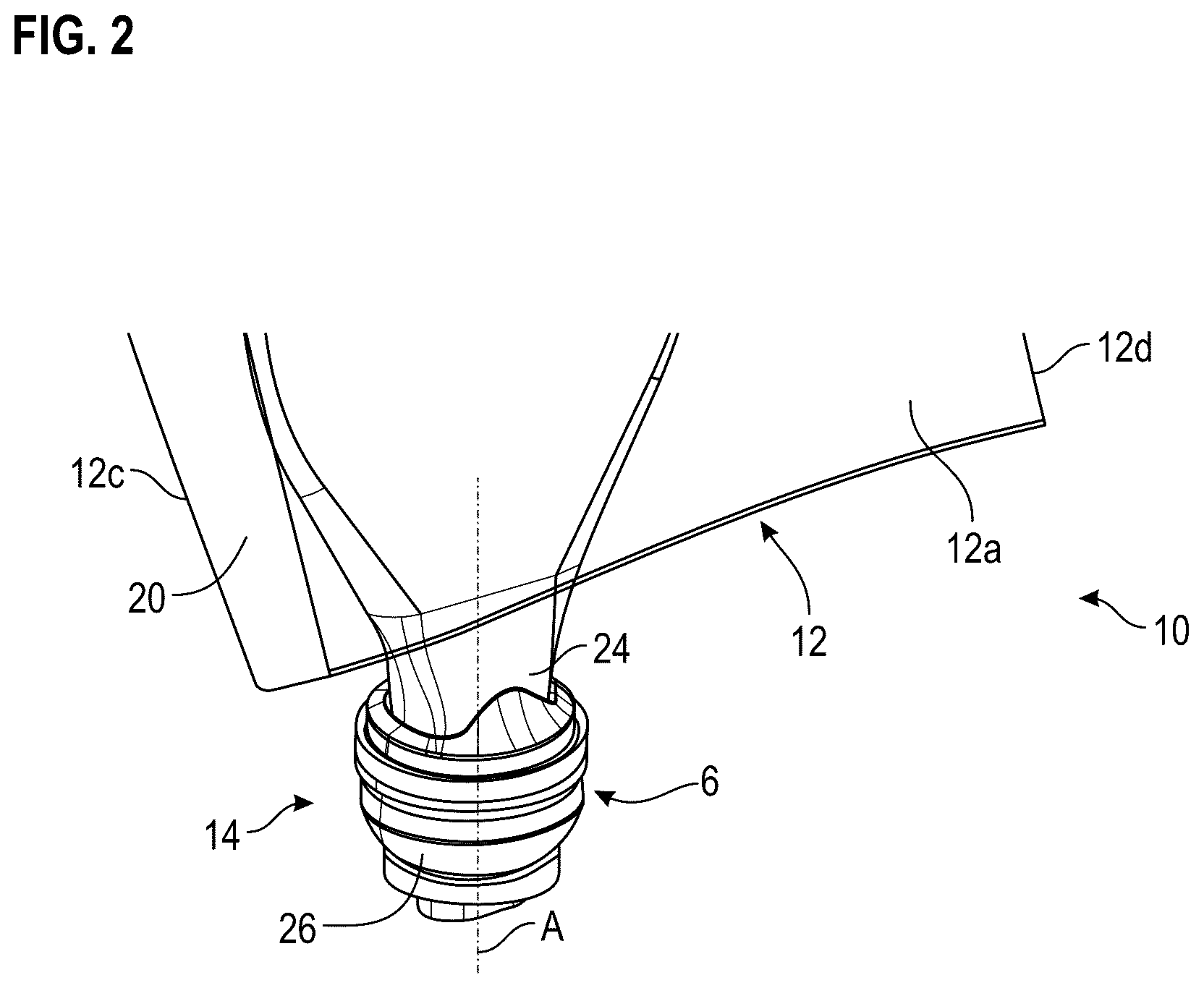 Patent US12448110 Figure 2 – Assembly comprising a vane and a vane pitch setting system