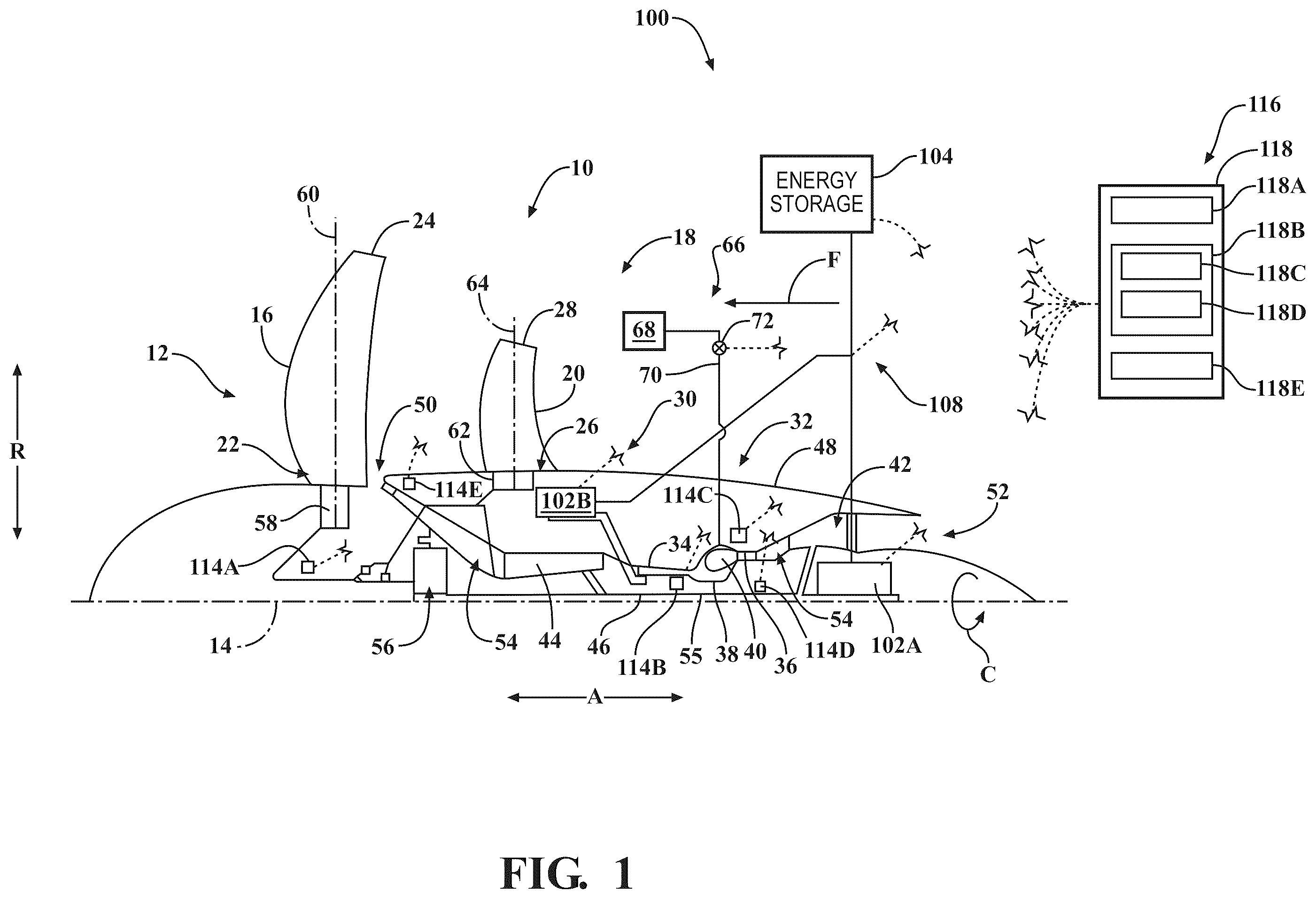 Patent US12448112 Figure 1 – Power generation and transfer using variable-pitch propeller