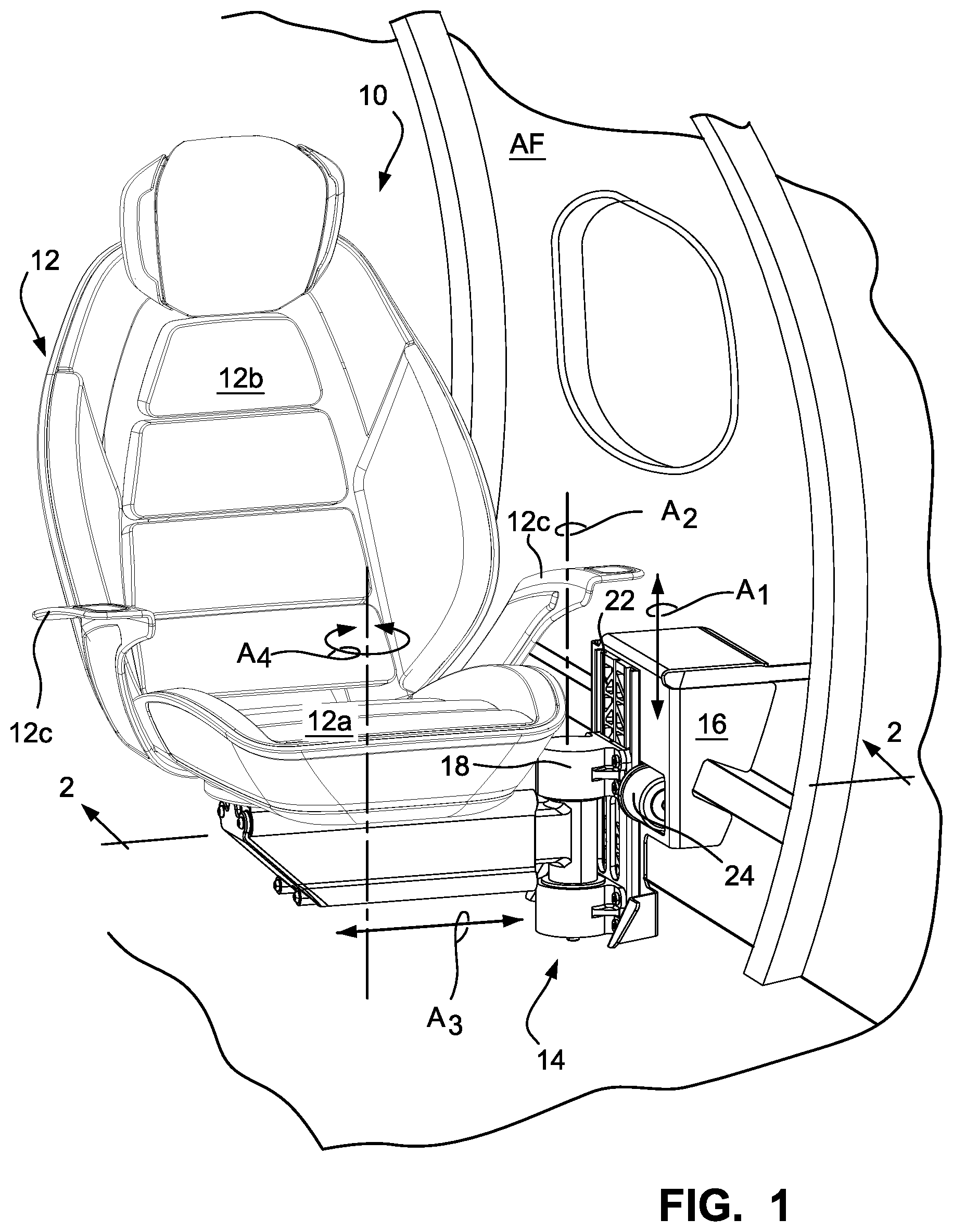 Patent US12448128 Figure 1 – Adjustable cantilever vehicle seat mounting assemblies and seat systems including the same