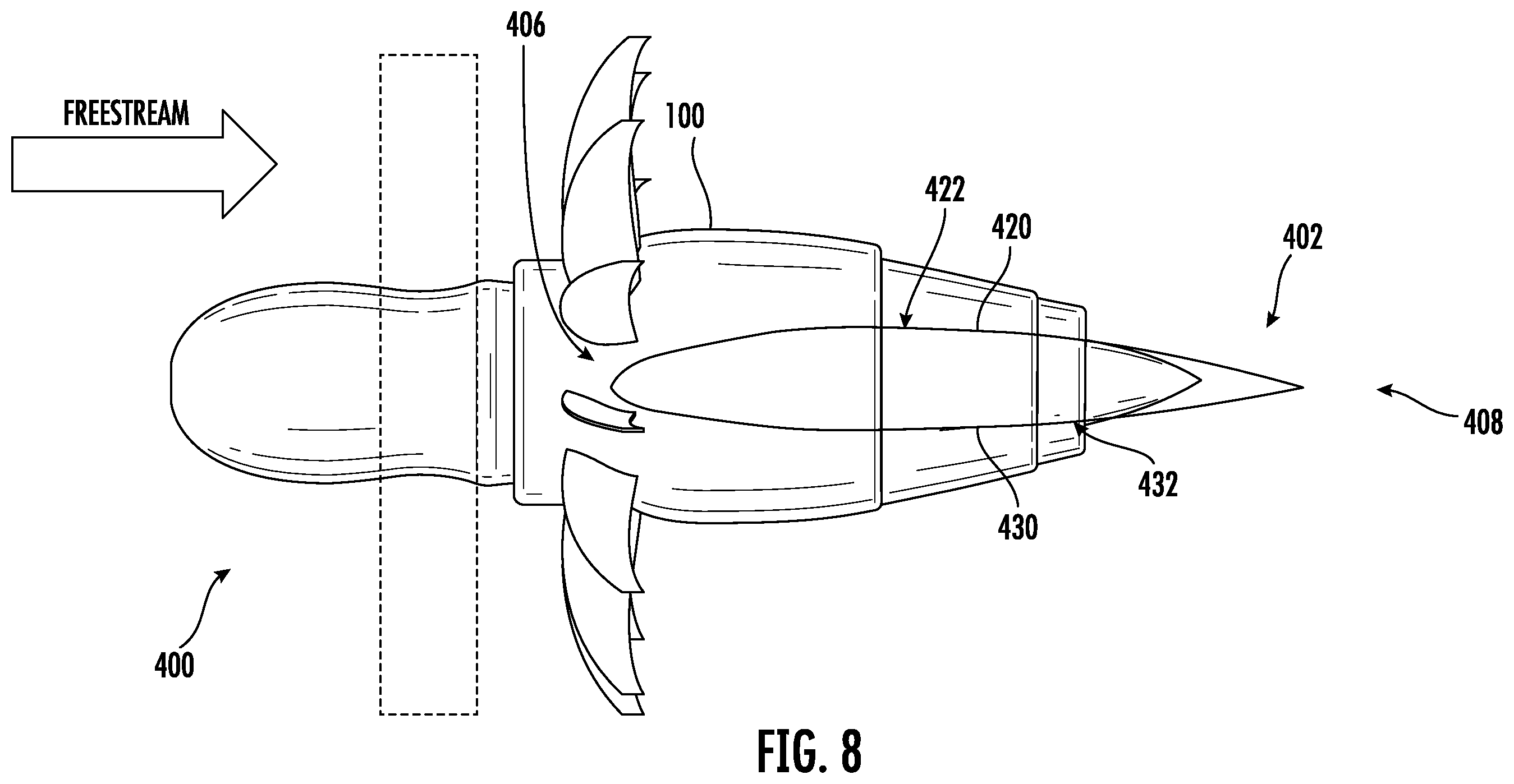 Patent US12448139 Figure 7 – Open rotor pylon fairing