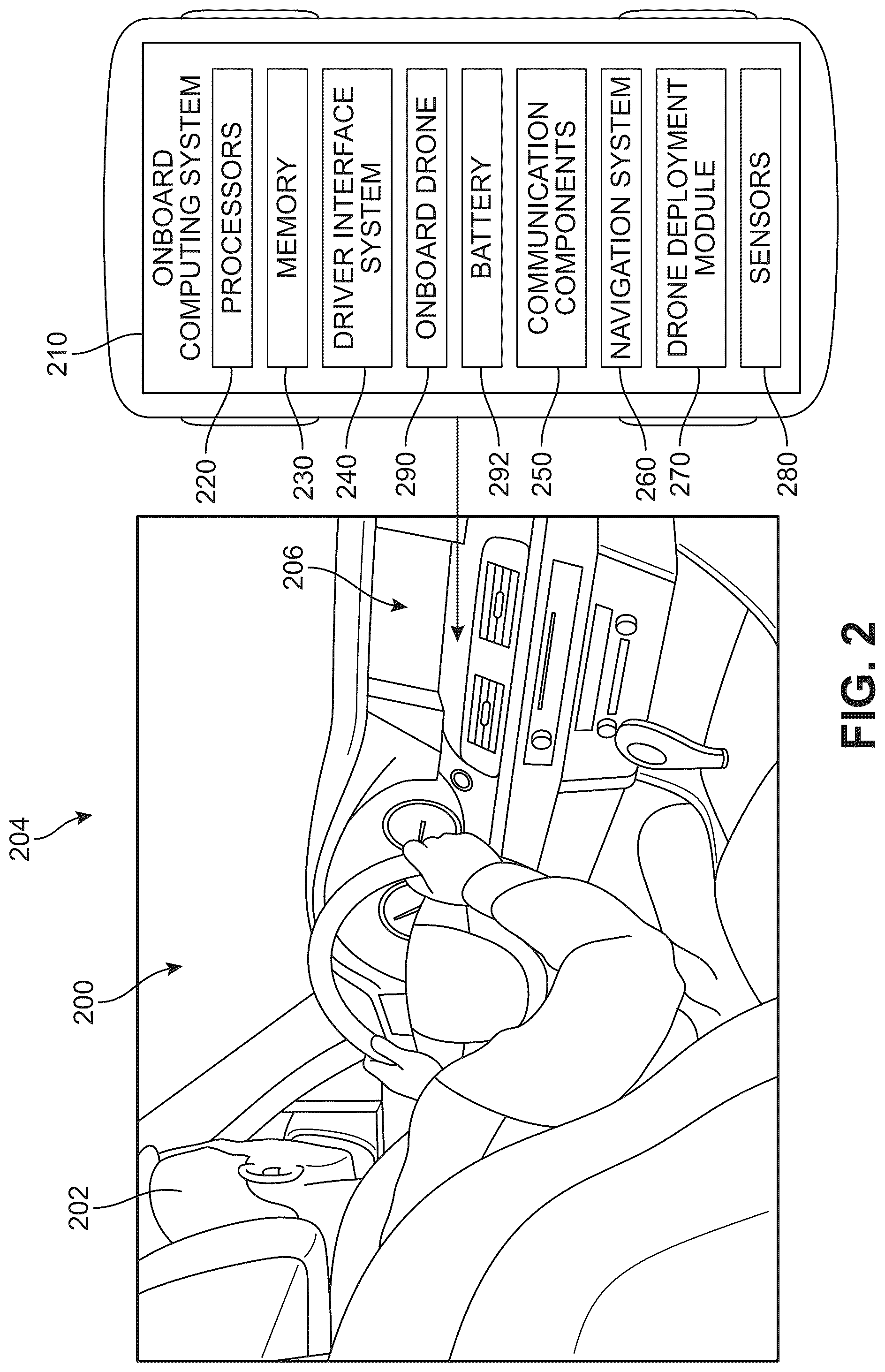 Patent US12448157 Figure 2 – Drone-based emergency beacon system for vehicles