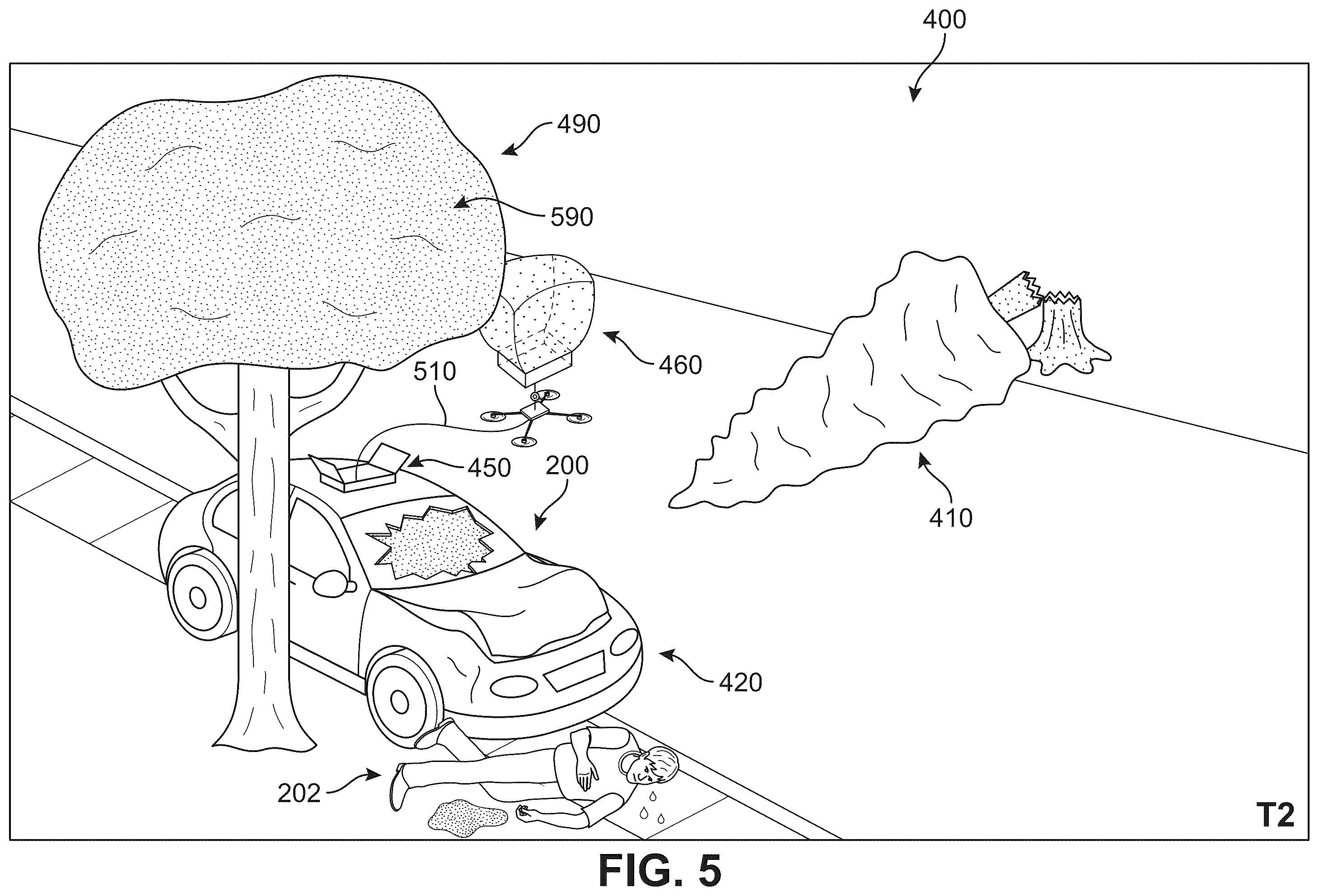 Patent US12448157 Figure 6 – Drone-based emergency beacon system for vehicles