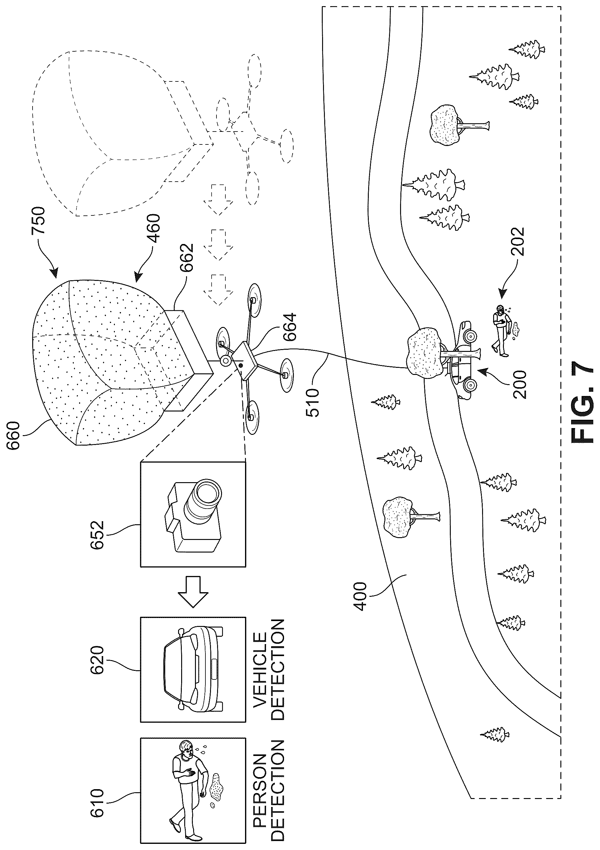 Patent US12448157 Figure 8 – Drone-based emergency beacon system for vehicles
