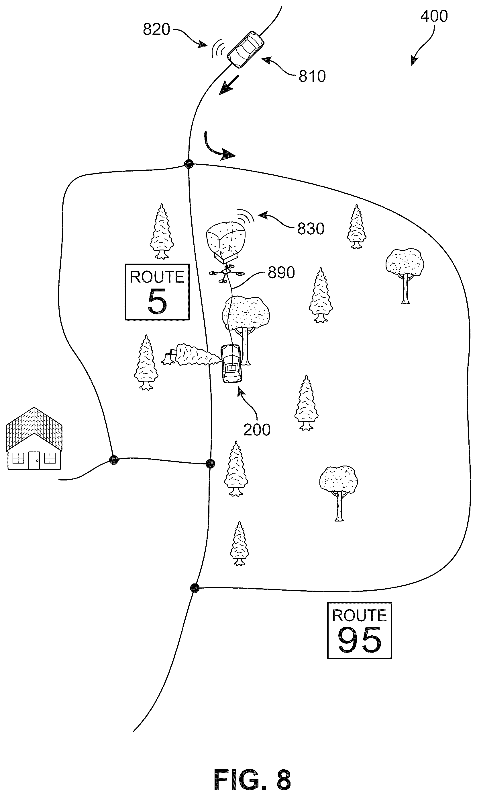 Patent US12448157 Figure 9 – Drone-based emergency beacon system for vehicles