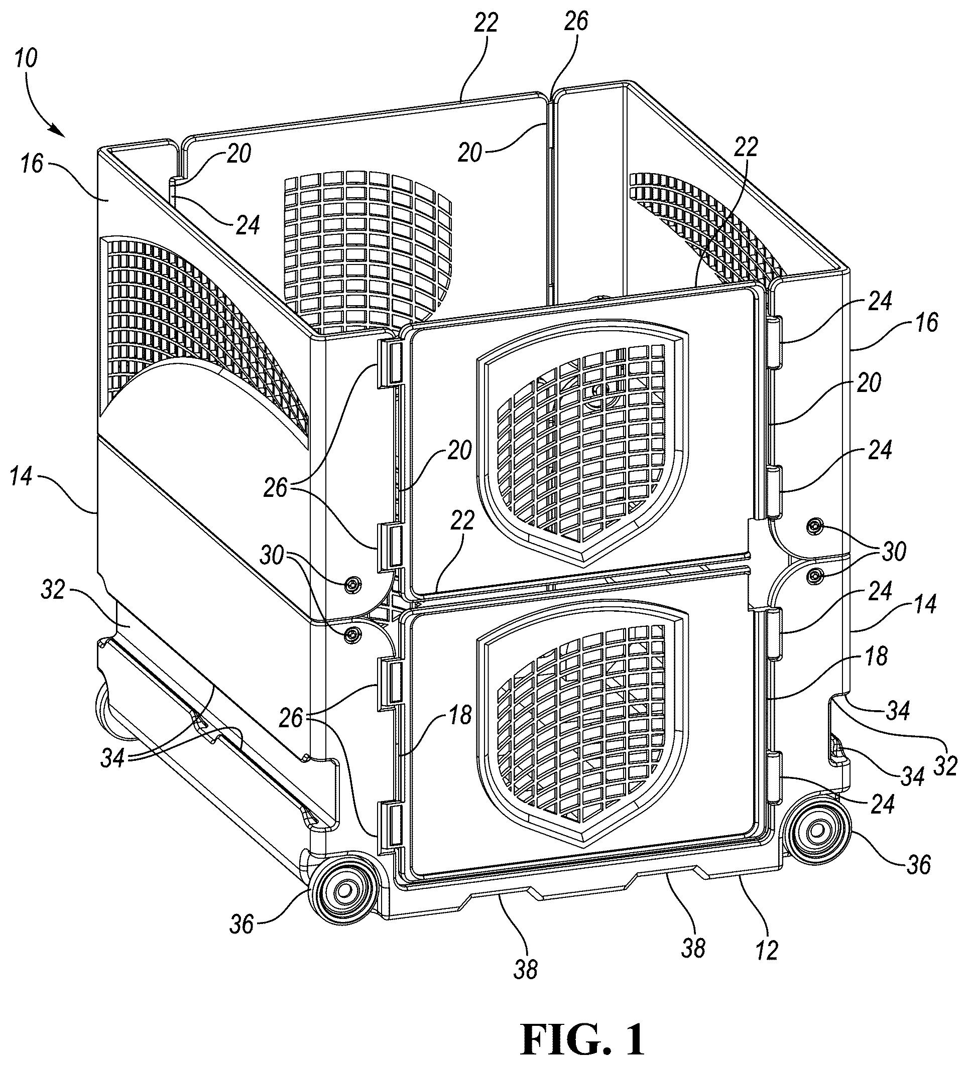 Patent US12448172 Figure 1 – Collapsible container