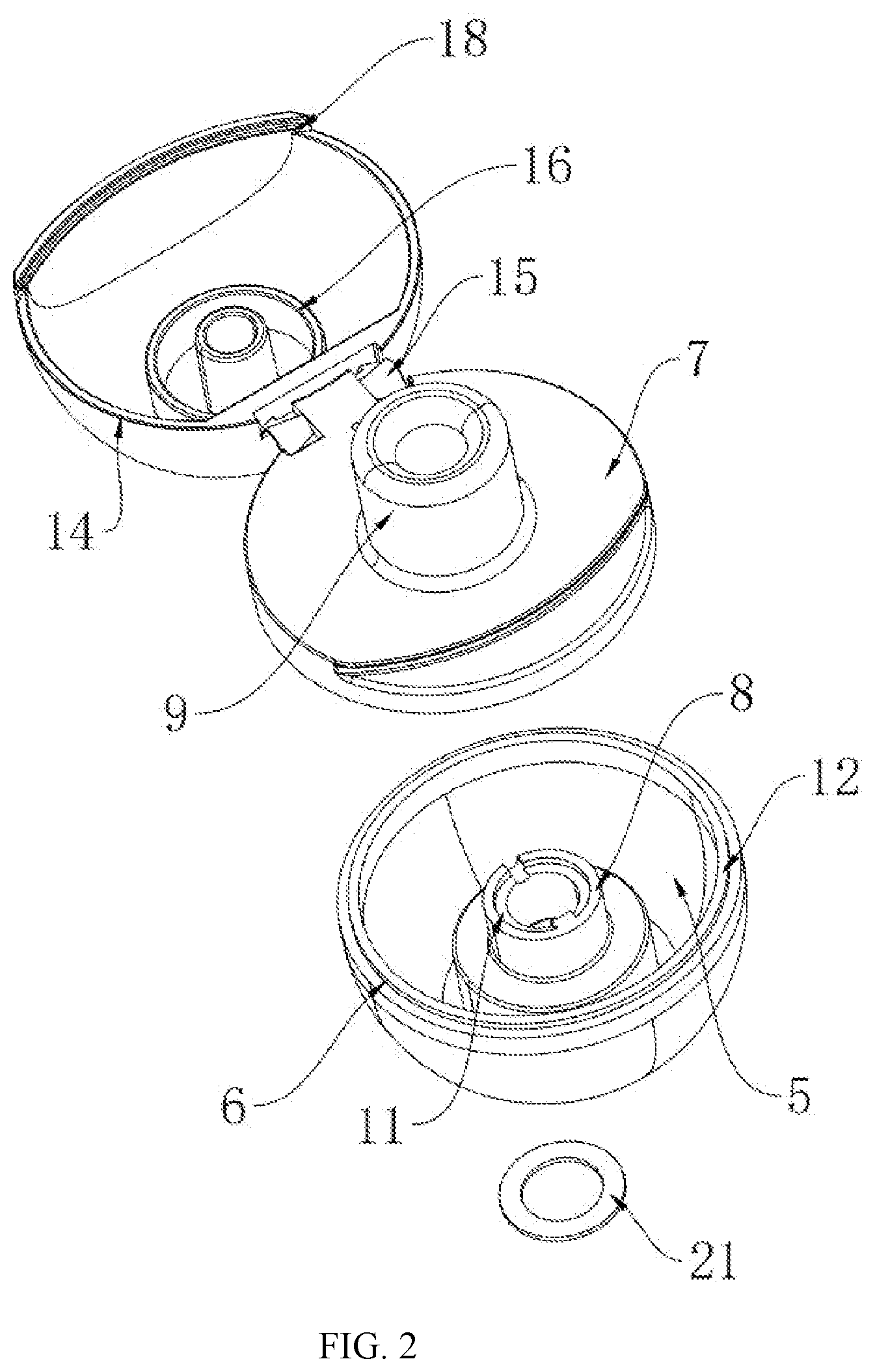 Patent US12448175 Figure 2 – Scent container and a drinking device head