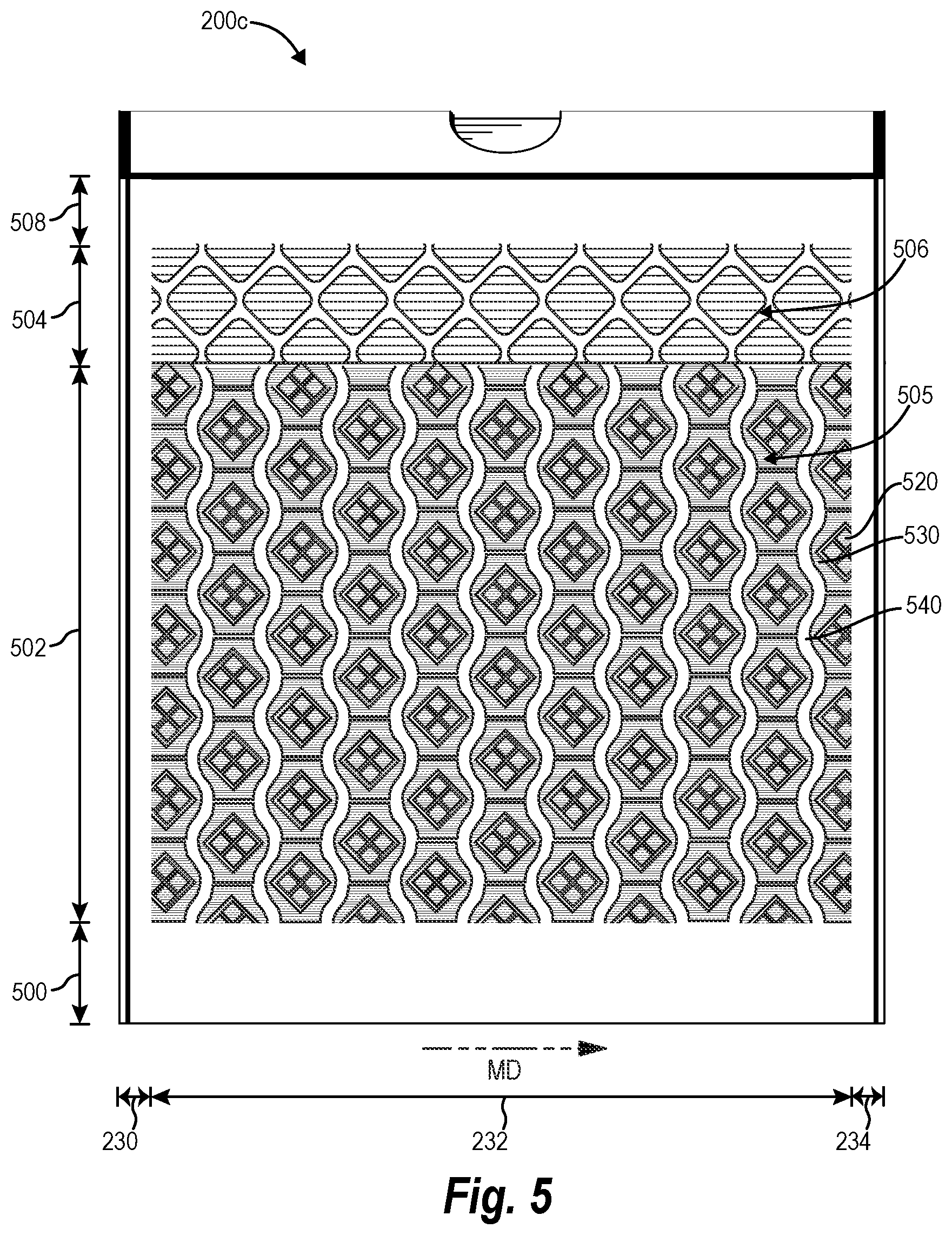 Patent US12448178 Figure 6 – Phased intermeshing rollers for creating patterns in trash bags