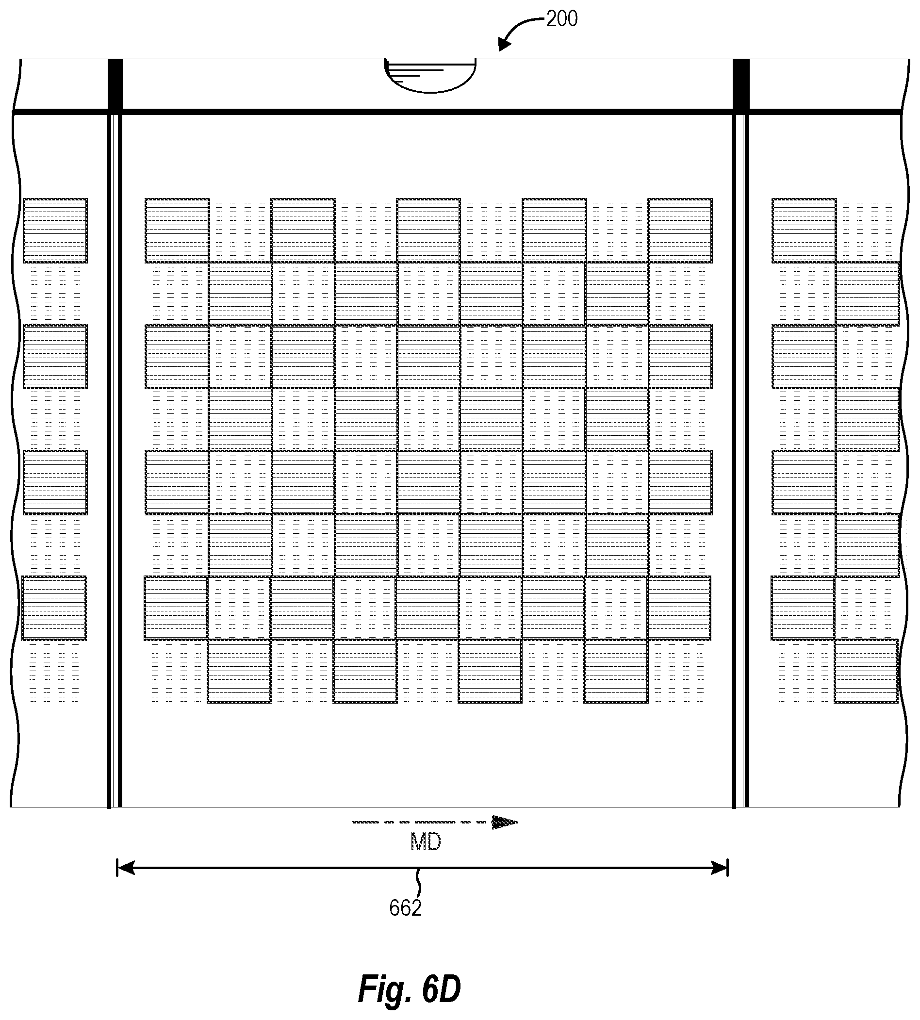 Patent US12448178 Figure 9 – Phased intermeshing rollers for creating patterns in trash bags