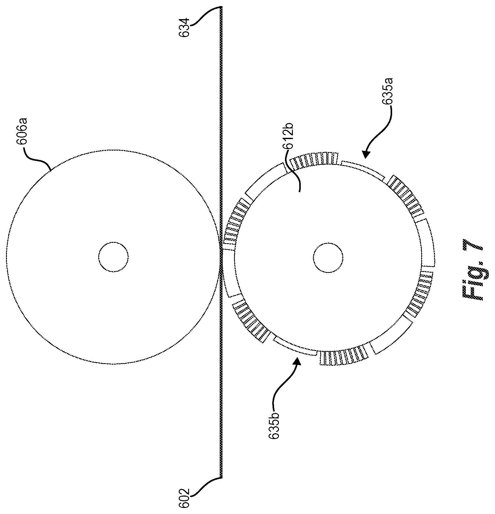 Patent US12448178 Figure 10 – Phased intermeshing rollers for creating patterns in trash bags