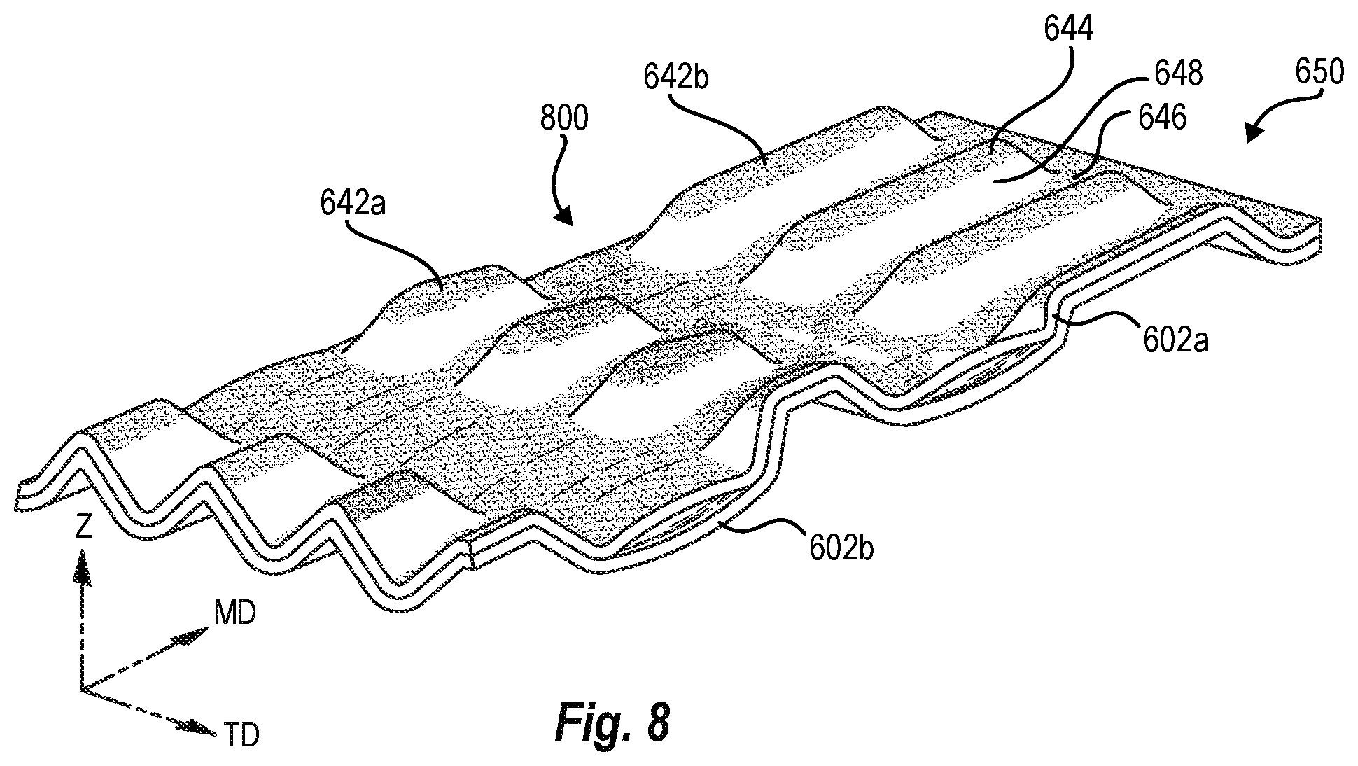 Patent US12448178 Figure 11 – Phased intermeshing rollers for creating patterns in trash bags